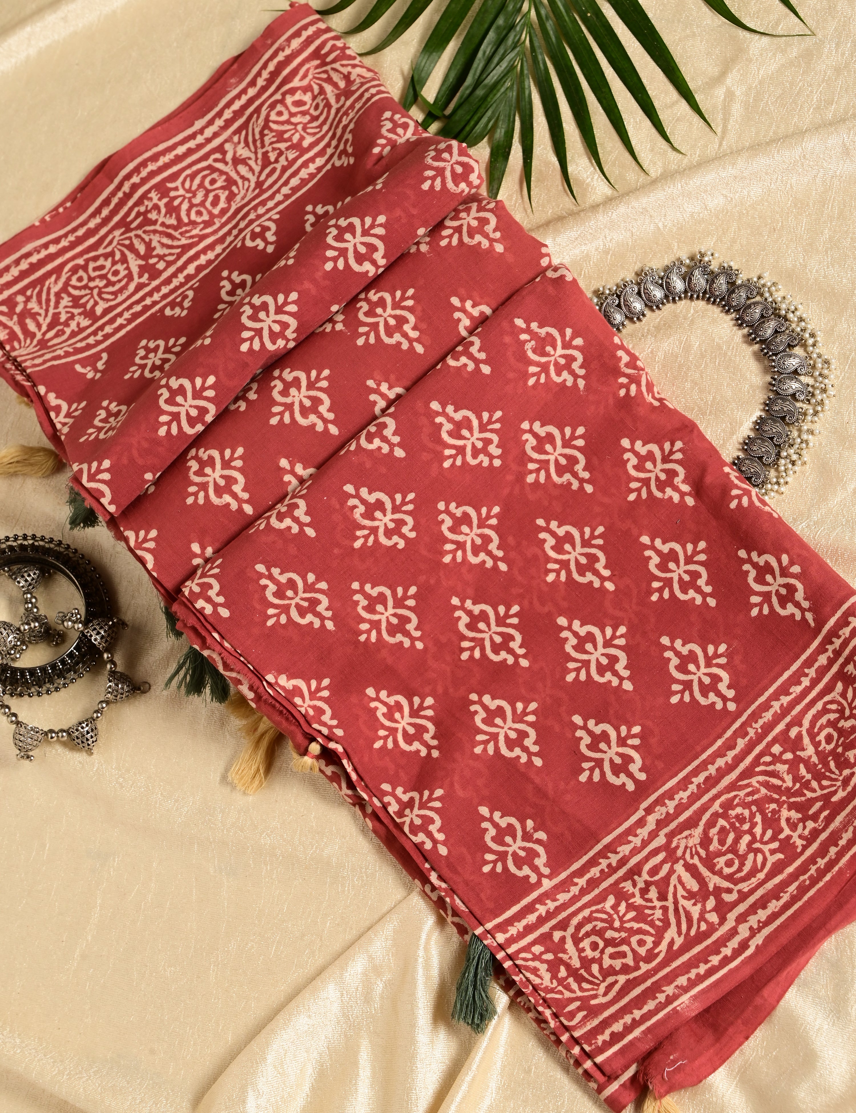 Nisarga Coral Bagru Saree