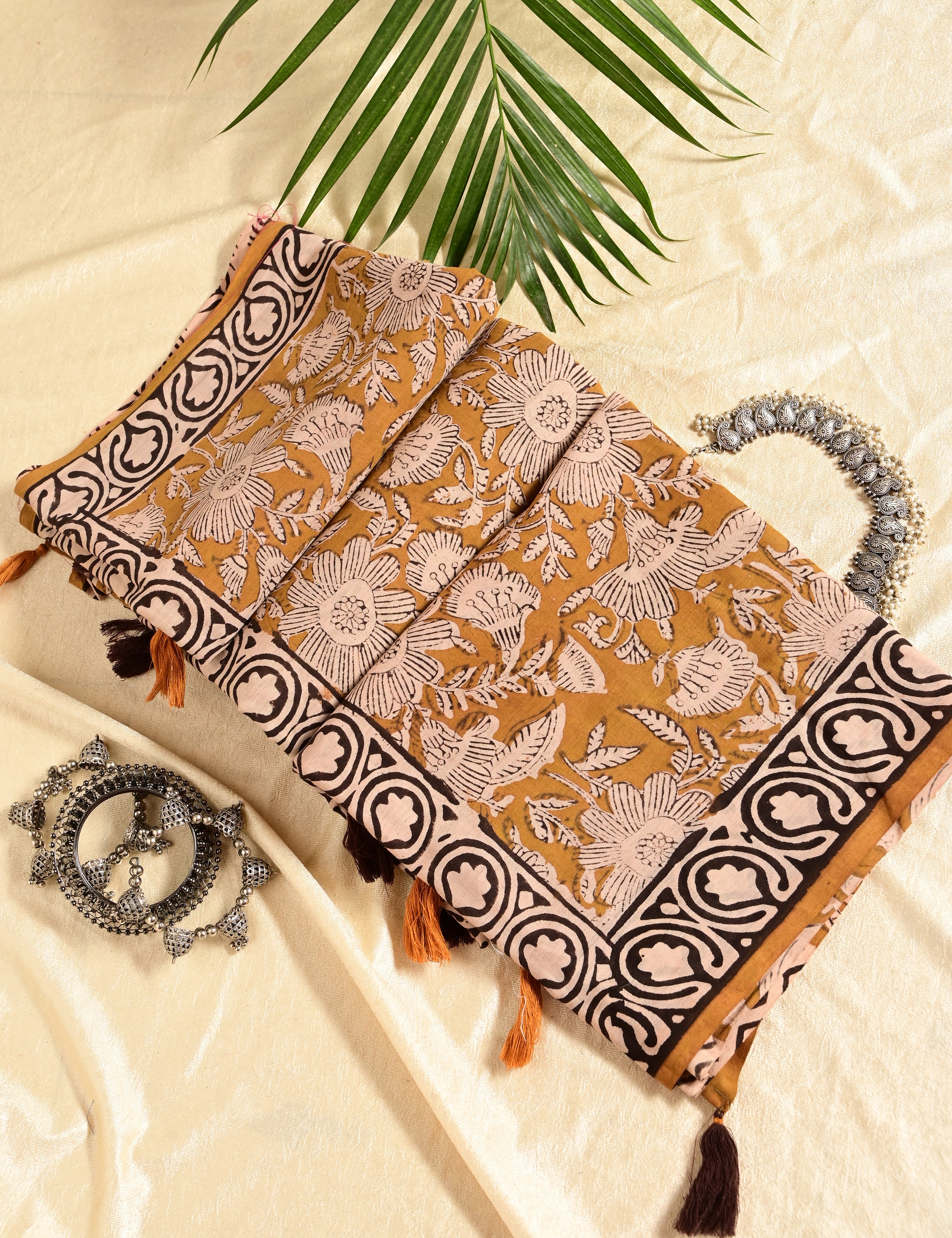 Nisarga Mustard Bagru Saree