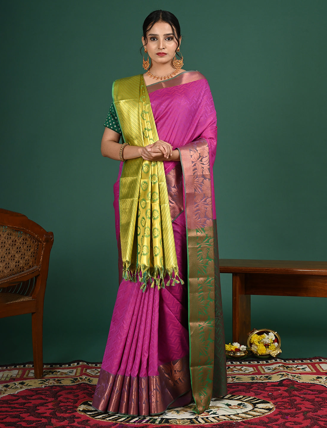 Kanakam Green South Silk Dupatta