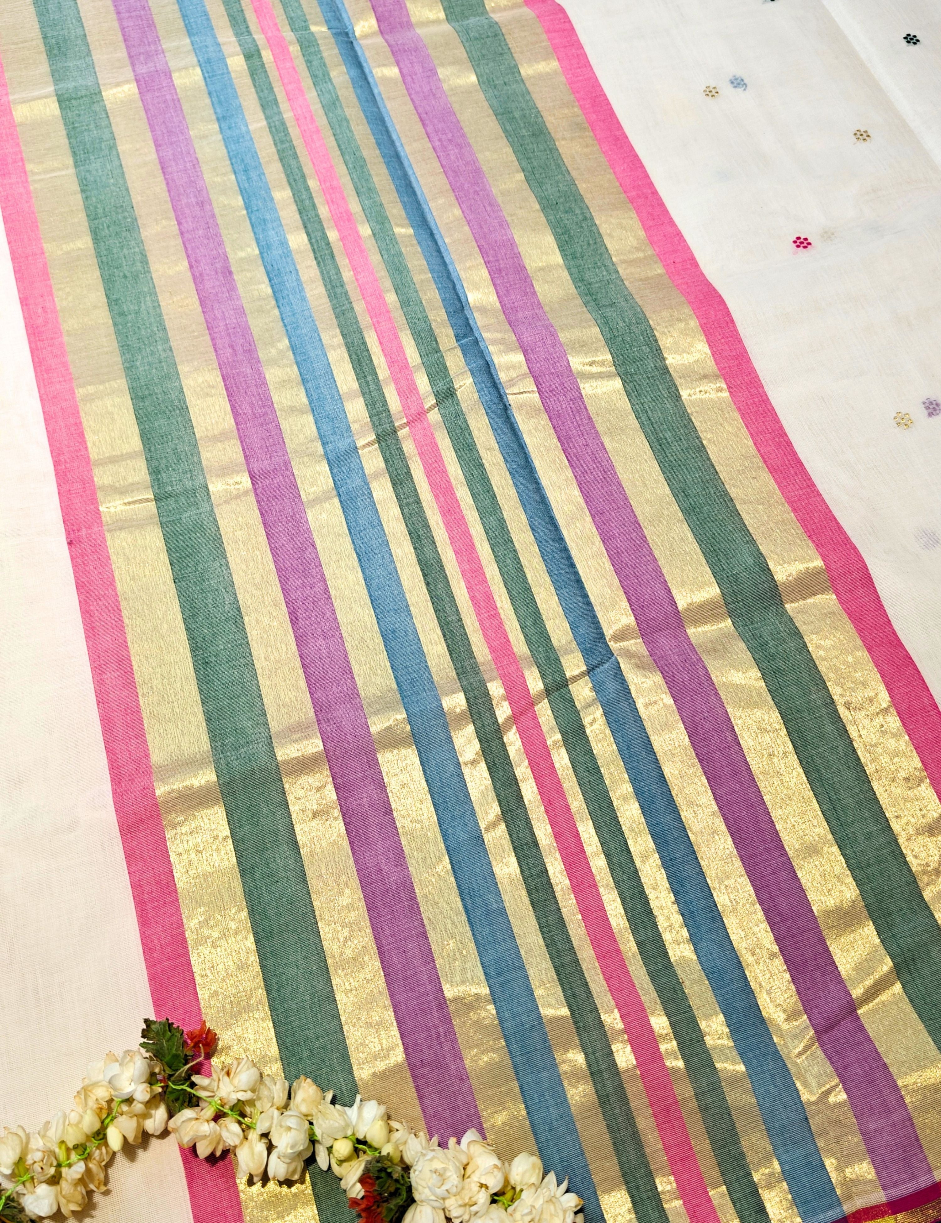 Indradhanush Cream Venkatagiri Jamdani Saree