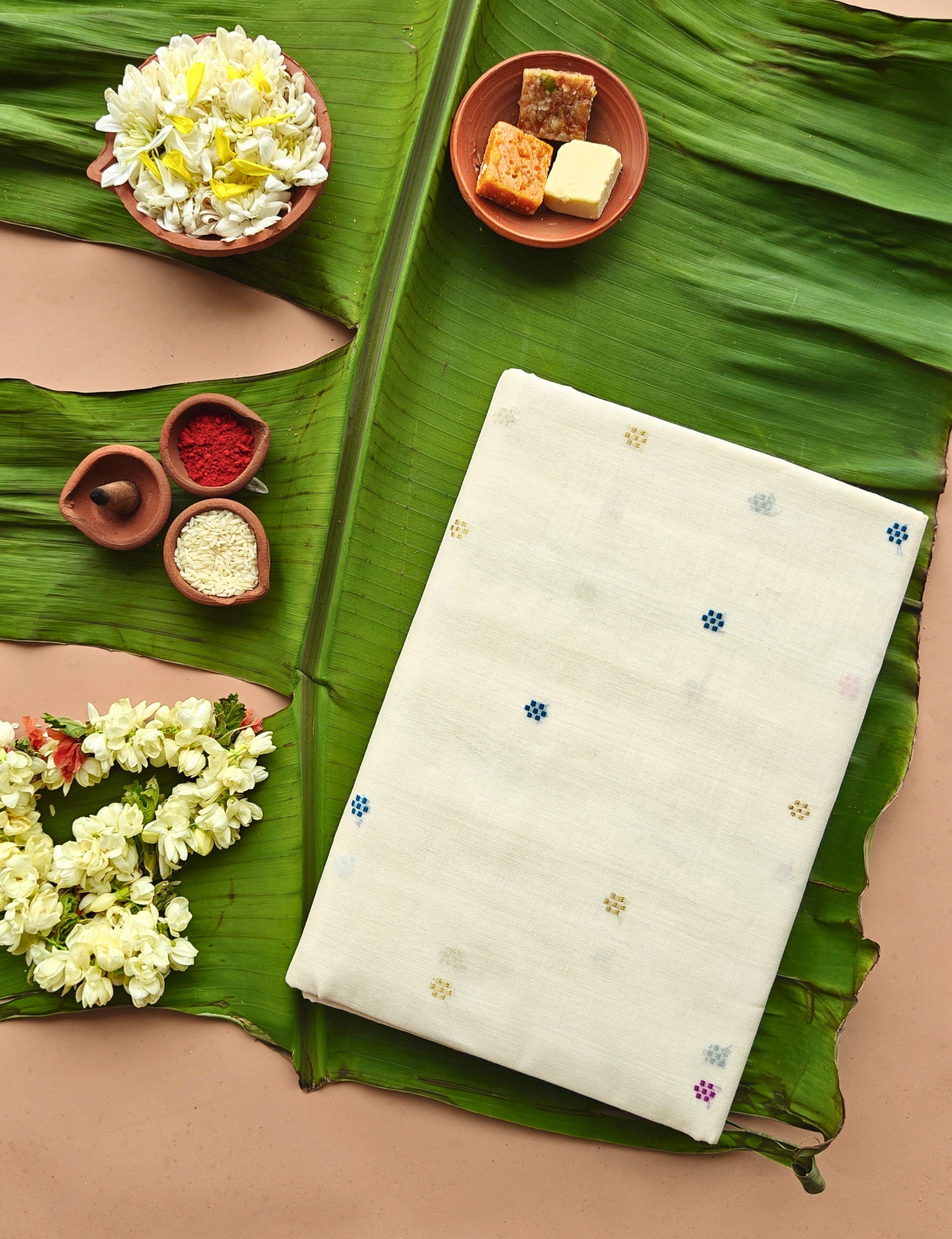 Indradhanush Cream Venkatagiri Jamdani Saree