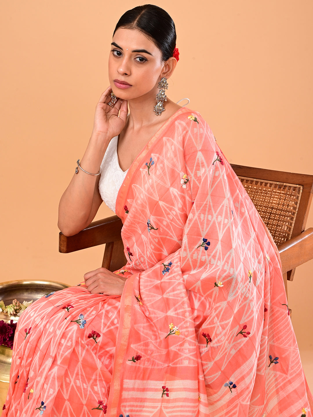 Bagicha Peach Shibori Saree