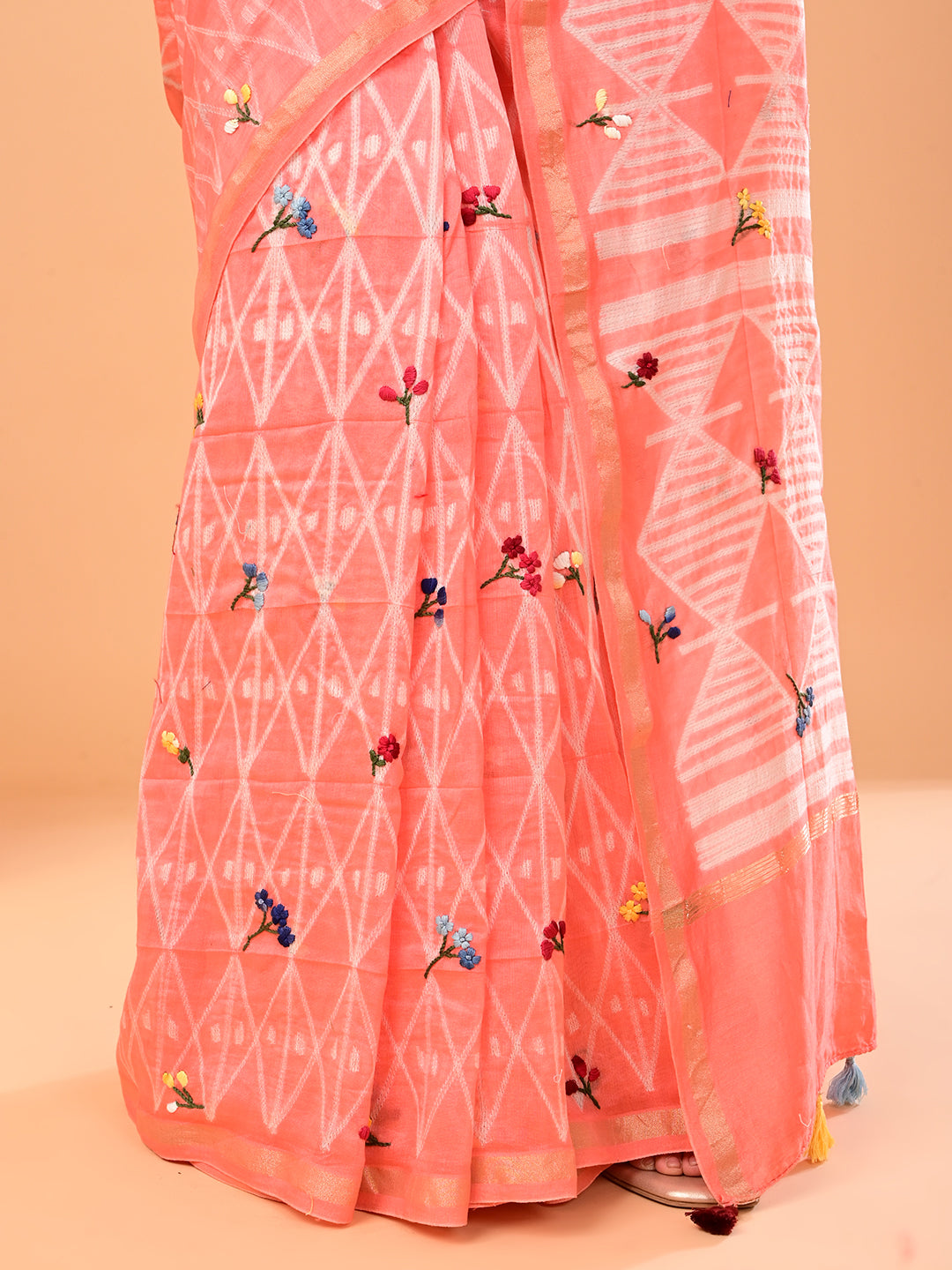 Bagicha Peach Shibori Saree