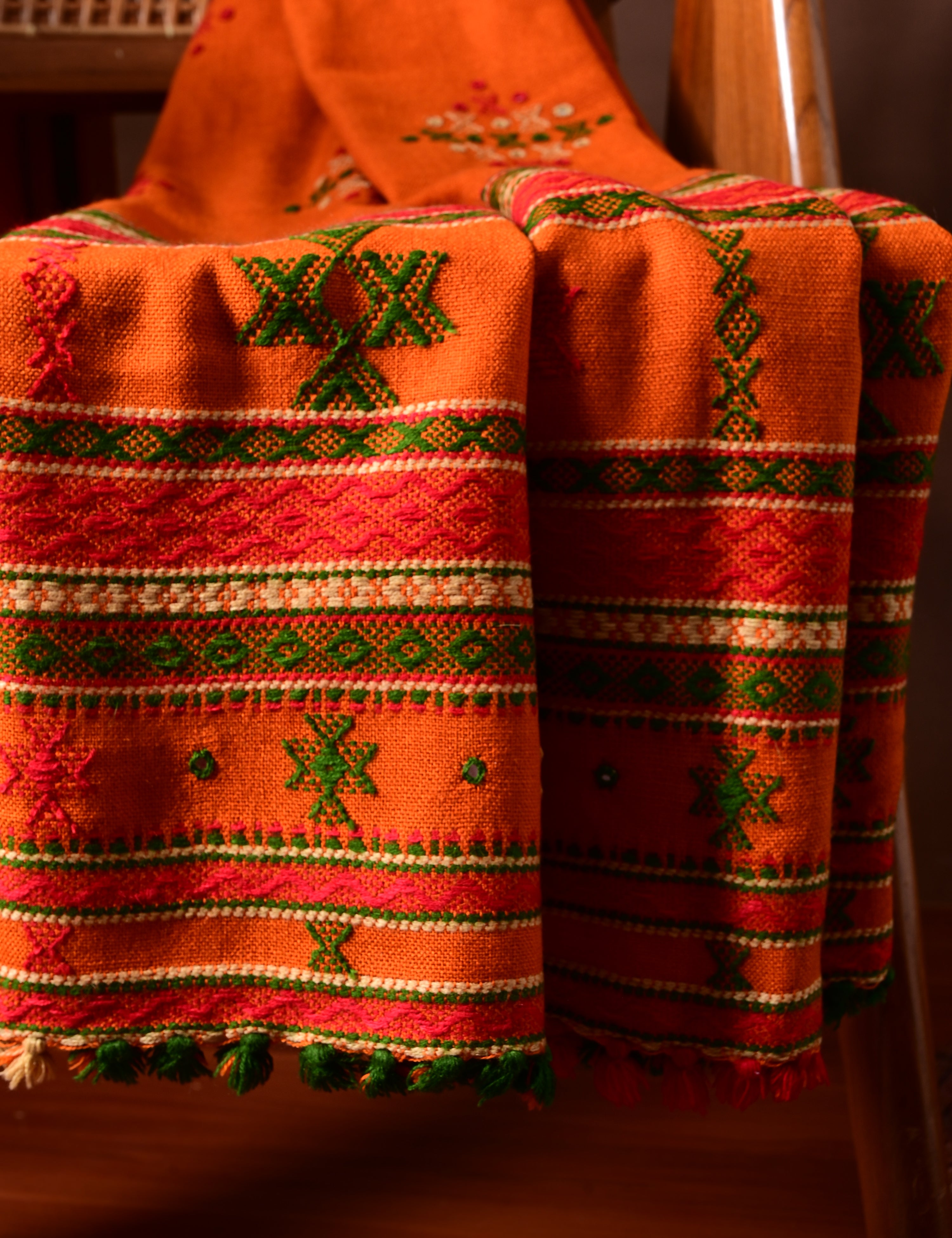 Thavare Orange Kutch Embroidery Shawl