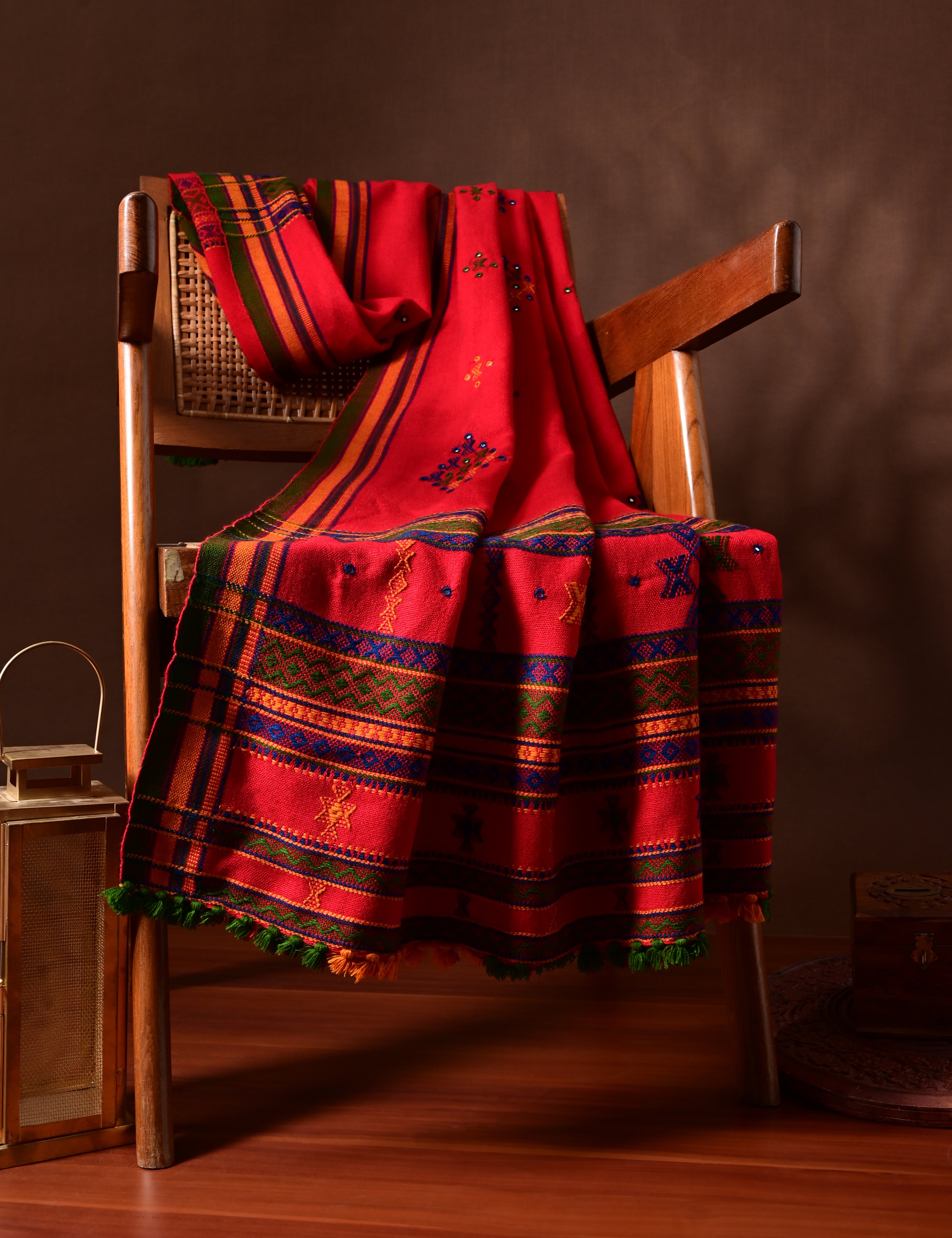 Thavare Red Kutch Embroidery Shawl