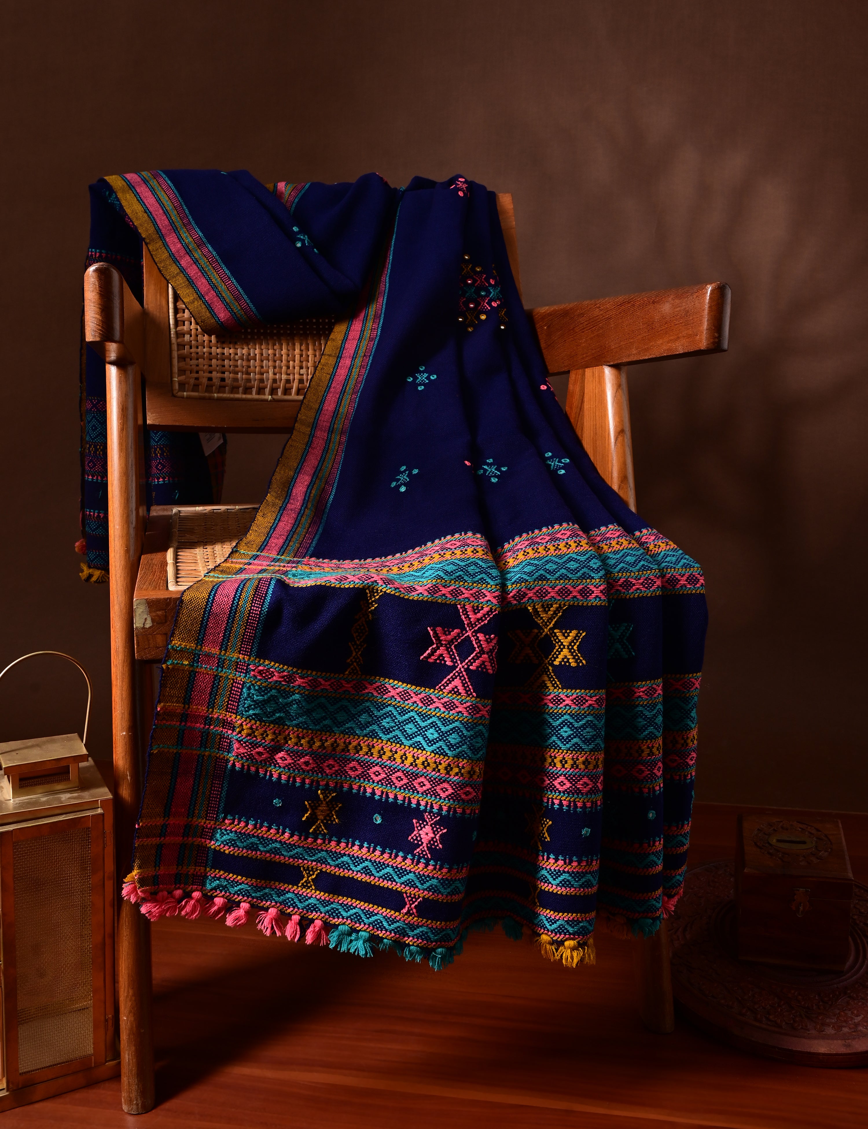 Thavare Royal Blue Kutch Embroidery Shawl