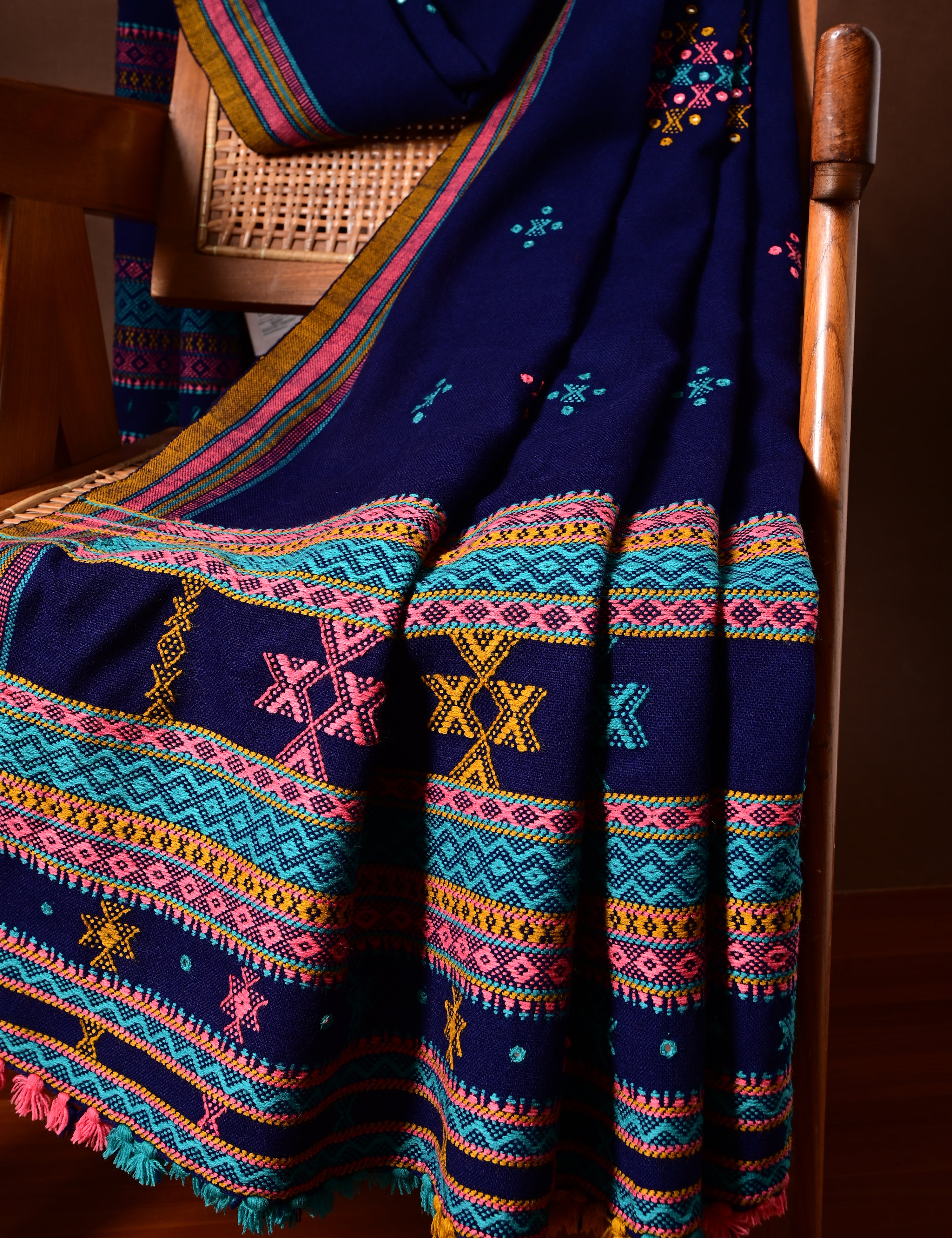 Thavare Royal Blue Kutch Embroidery Shawl