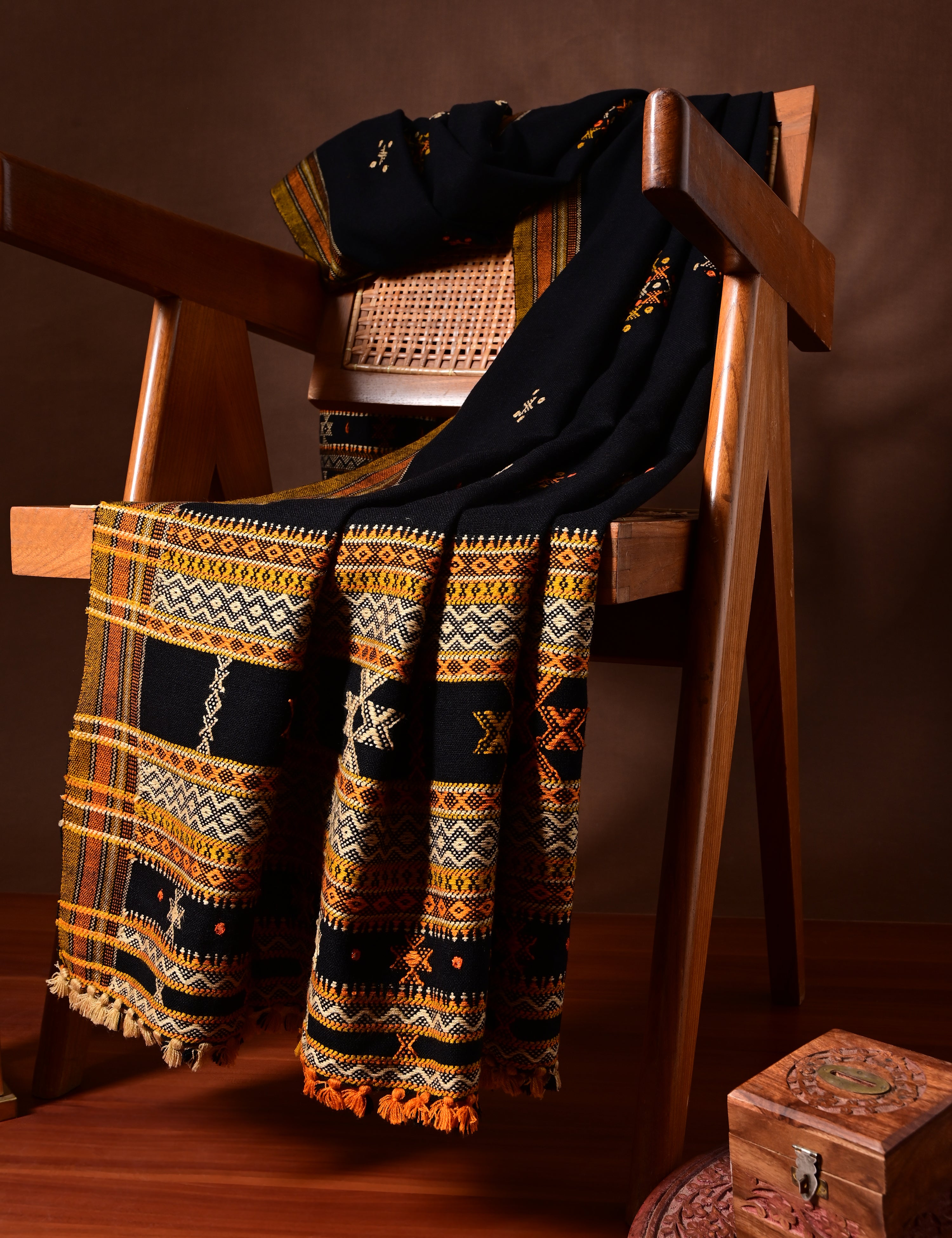 Thavare Black Kutch Embroidery Shawl