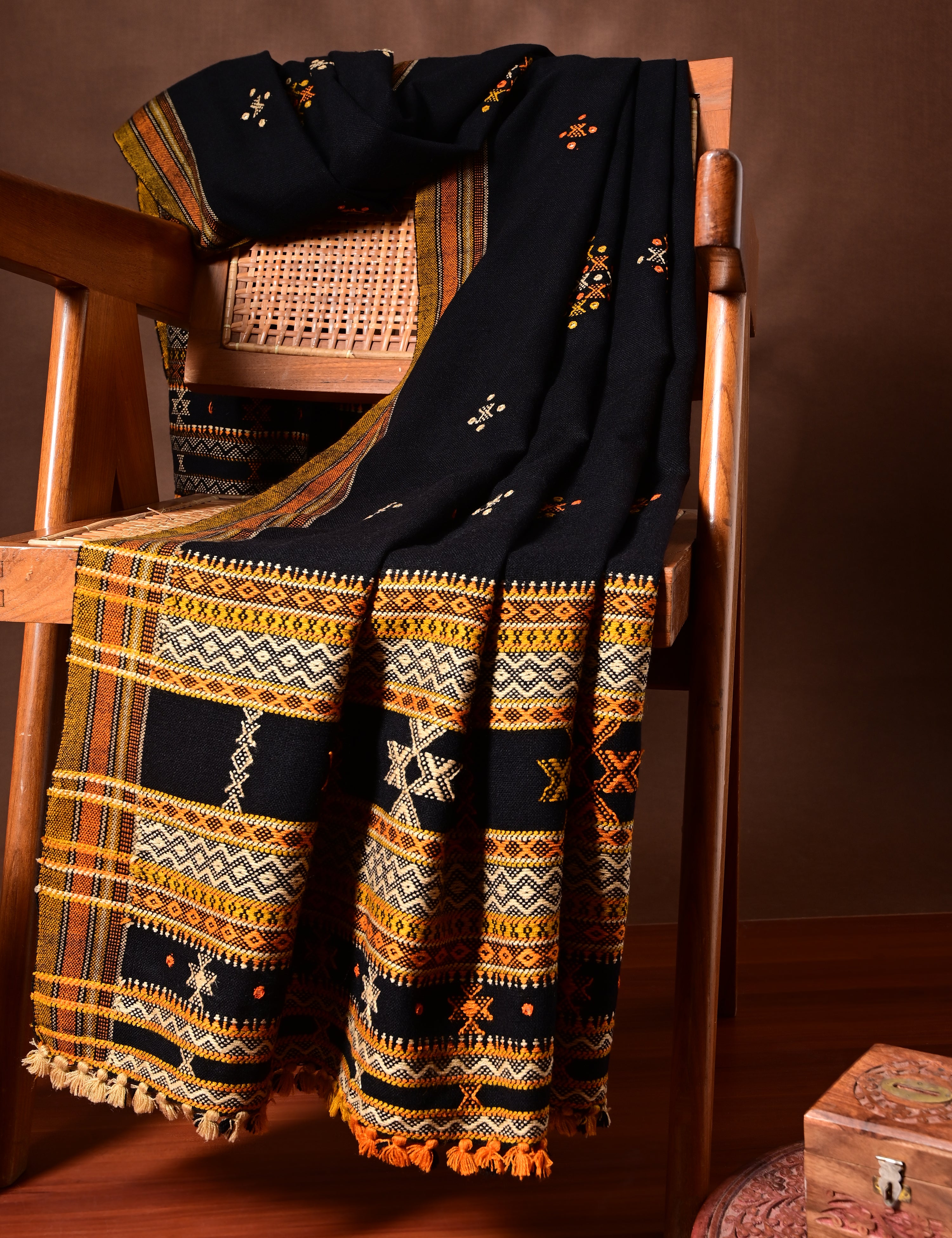 Thavare Black Kutch Embroidery Shawl