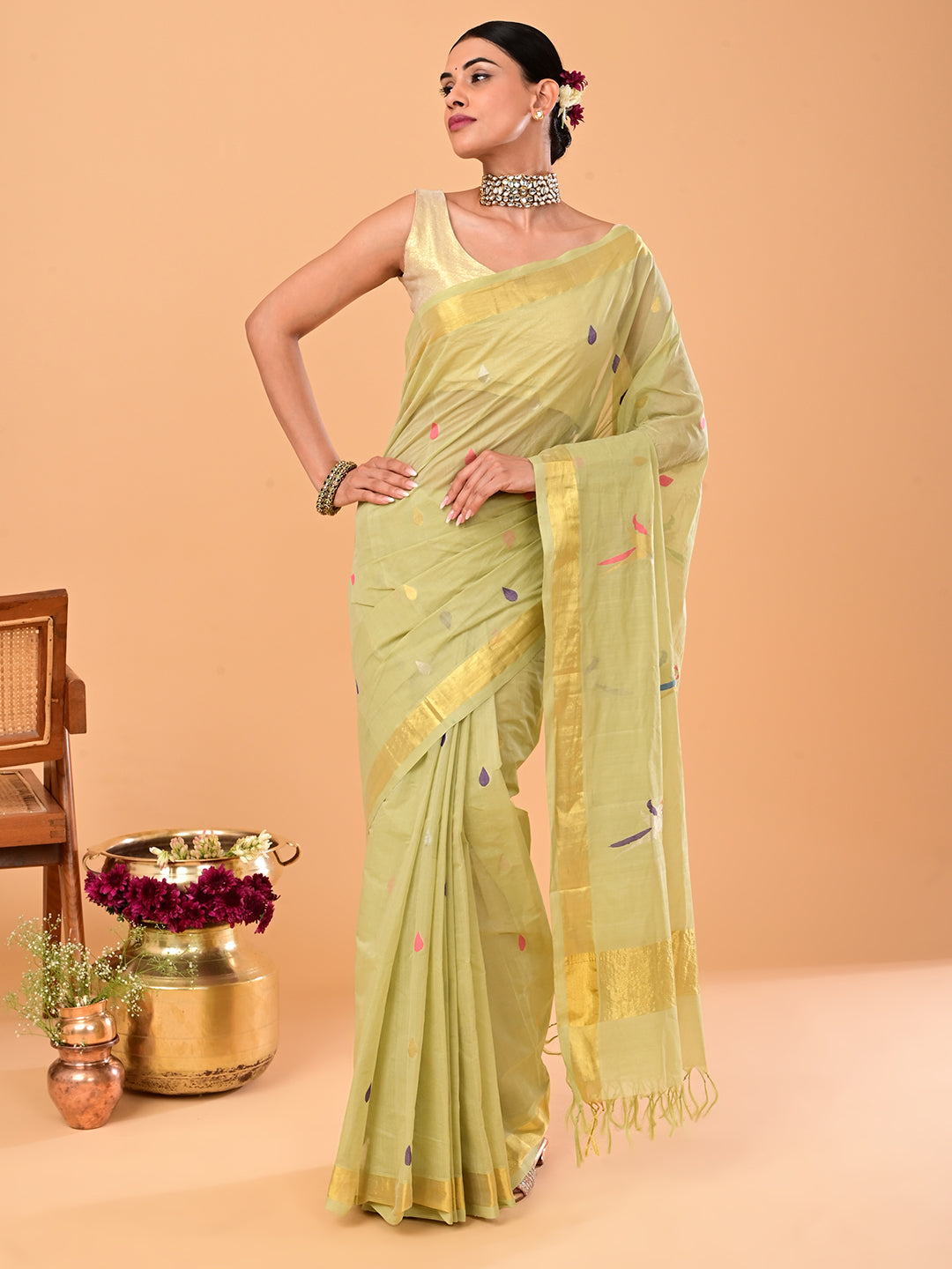Popat Green Venkatagiri Jamdani Saree