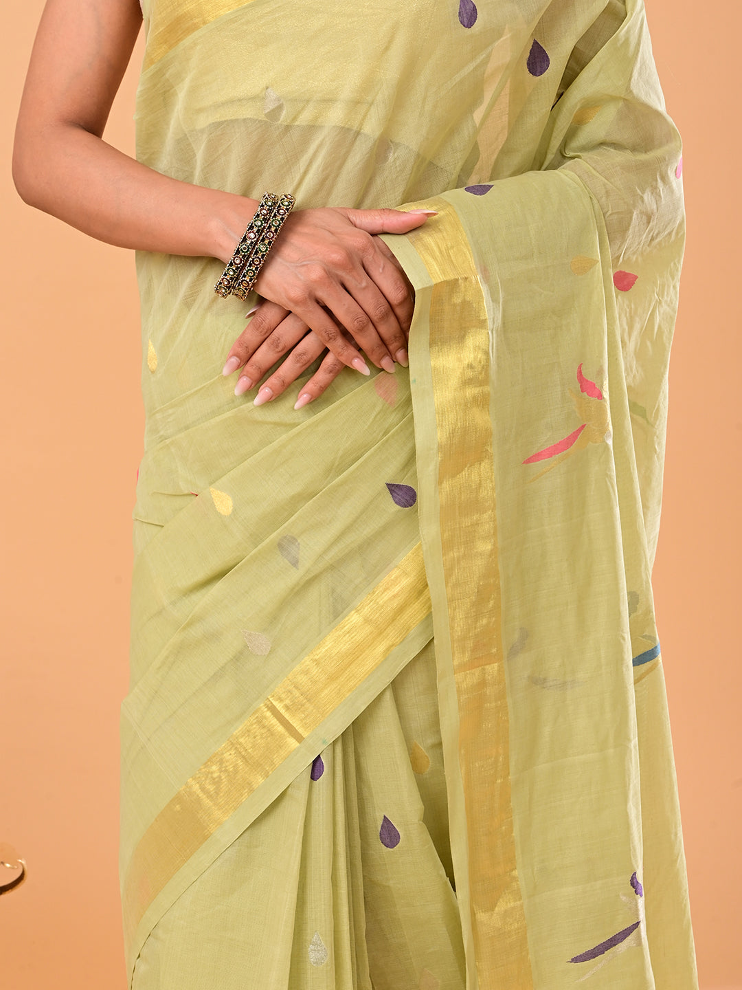 Popat Green Venkatagiri Jamdani Saree
