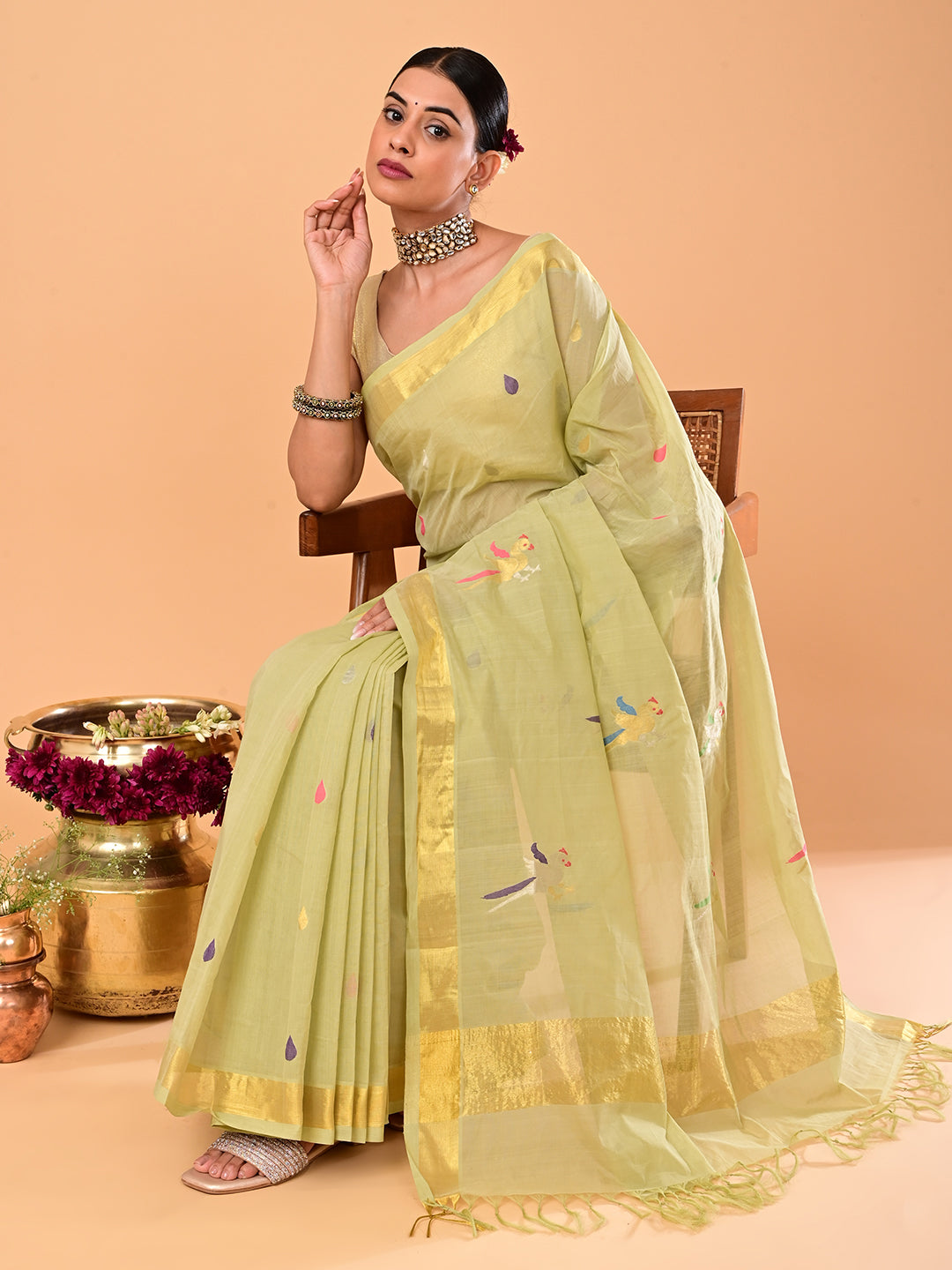 Popat Green Venkatagiri Jamdani Saree