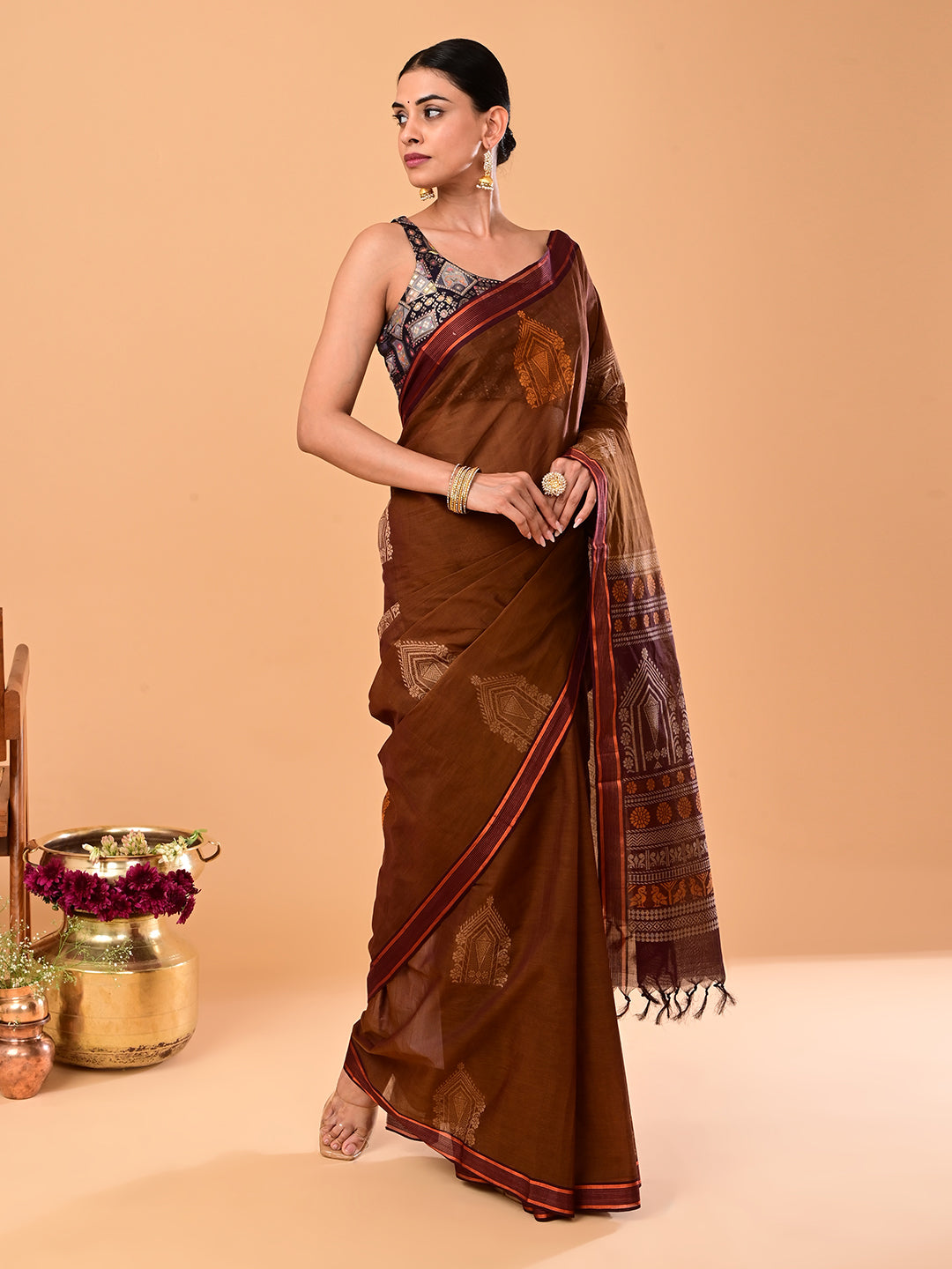 Brown Negamam Cotton Saree