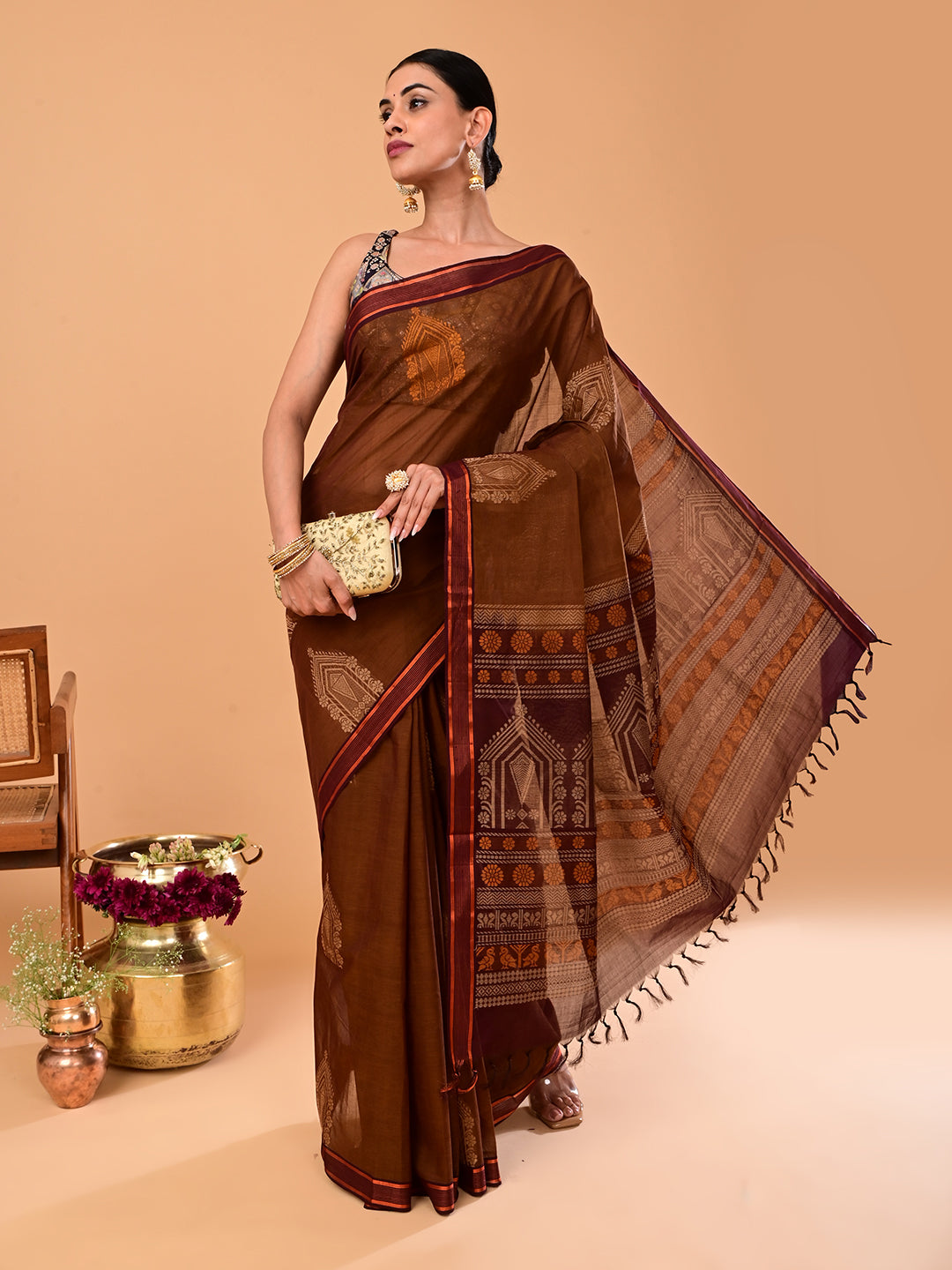Brown Negamam Cotton Saree