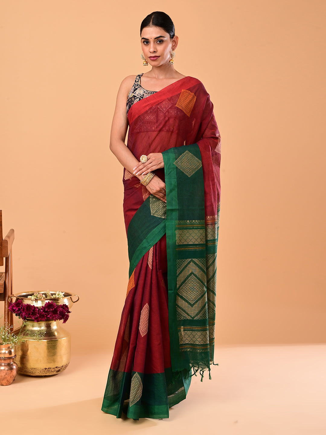 Maroon Negamam Cotton Saree