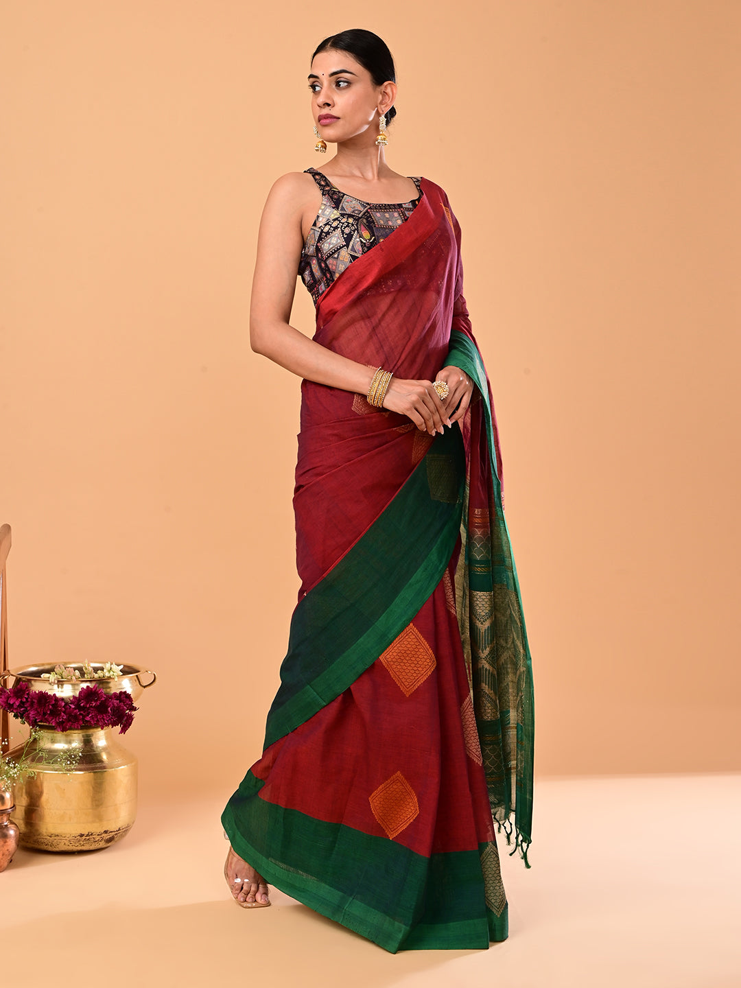Maroon Negamam Cotton Saree
