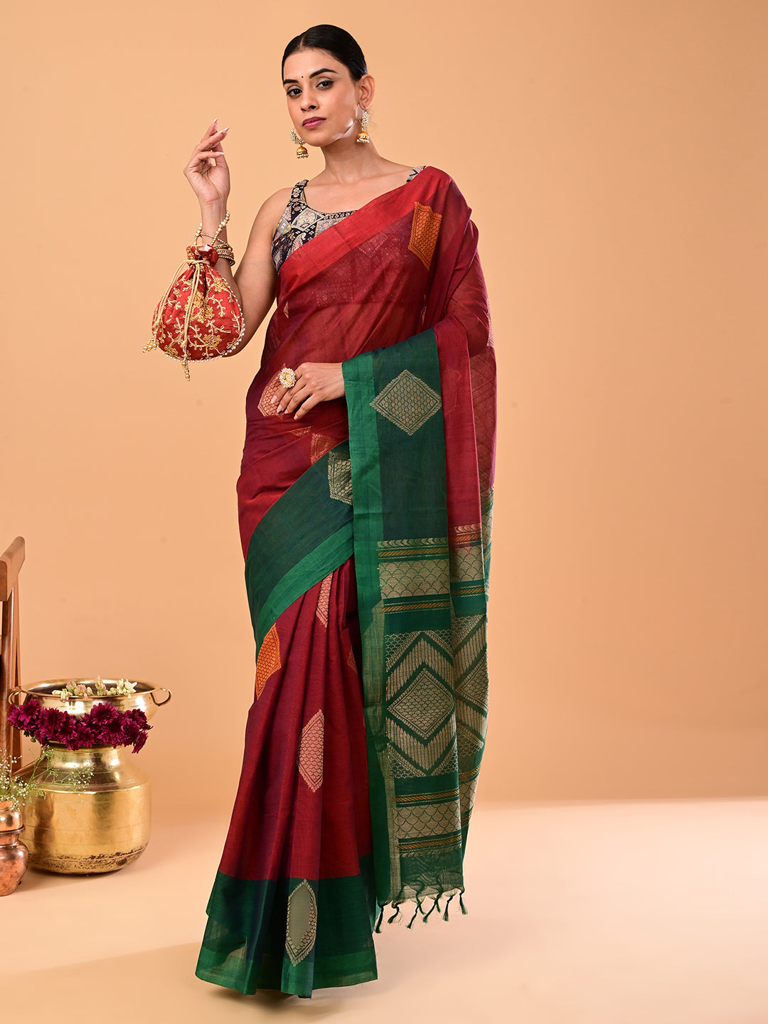 Maroon Negamam Cotton Saree
