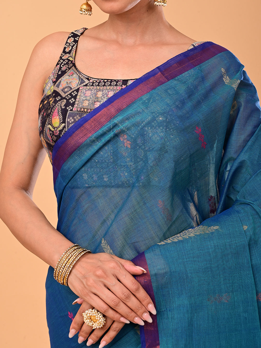 Turquoise Negamam Cotton Saree