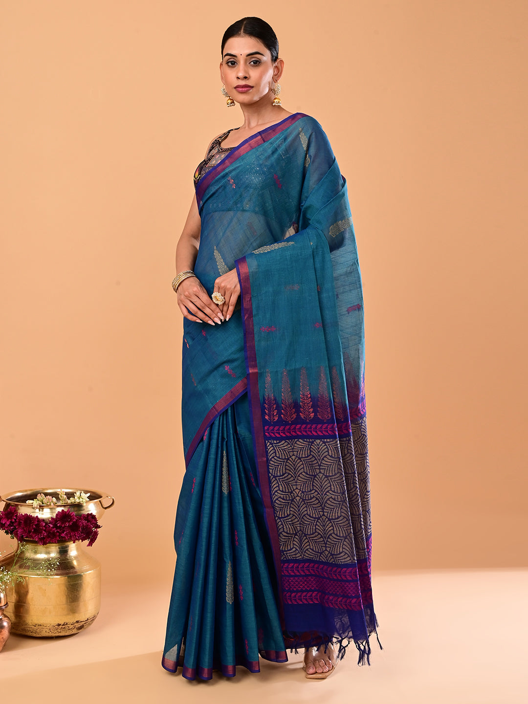 Turquoise Negamam Cotton Saree