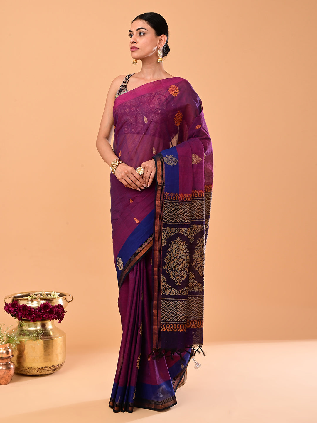Wine Negamam Cotton Saree