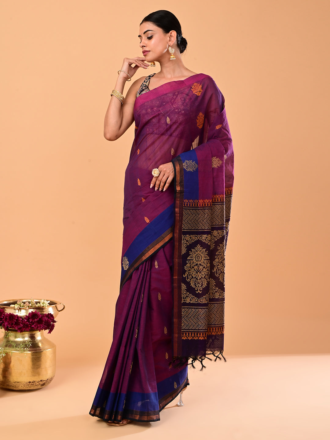 Wine Negamam Cotton Saree