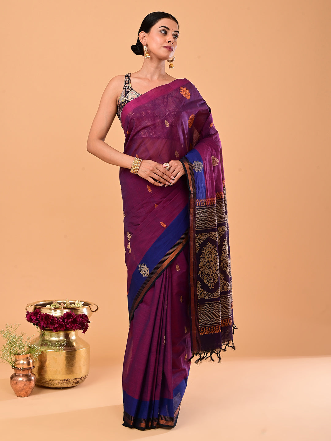 Wine Negamam Cotton Saree