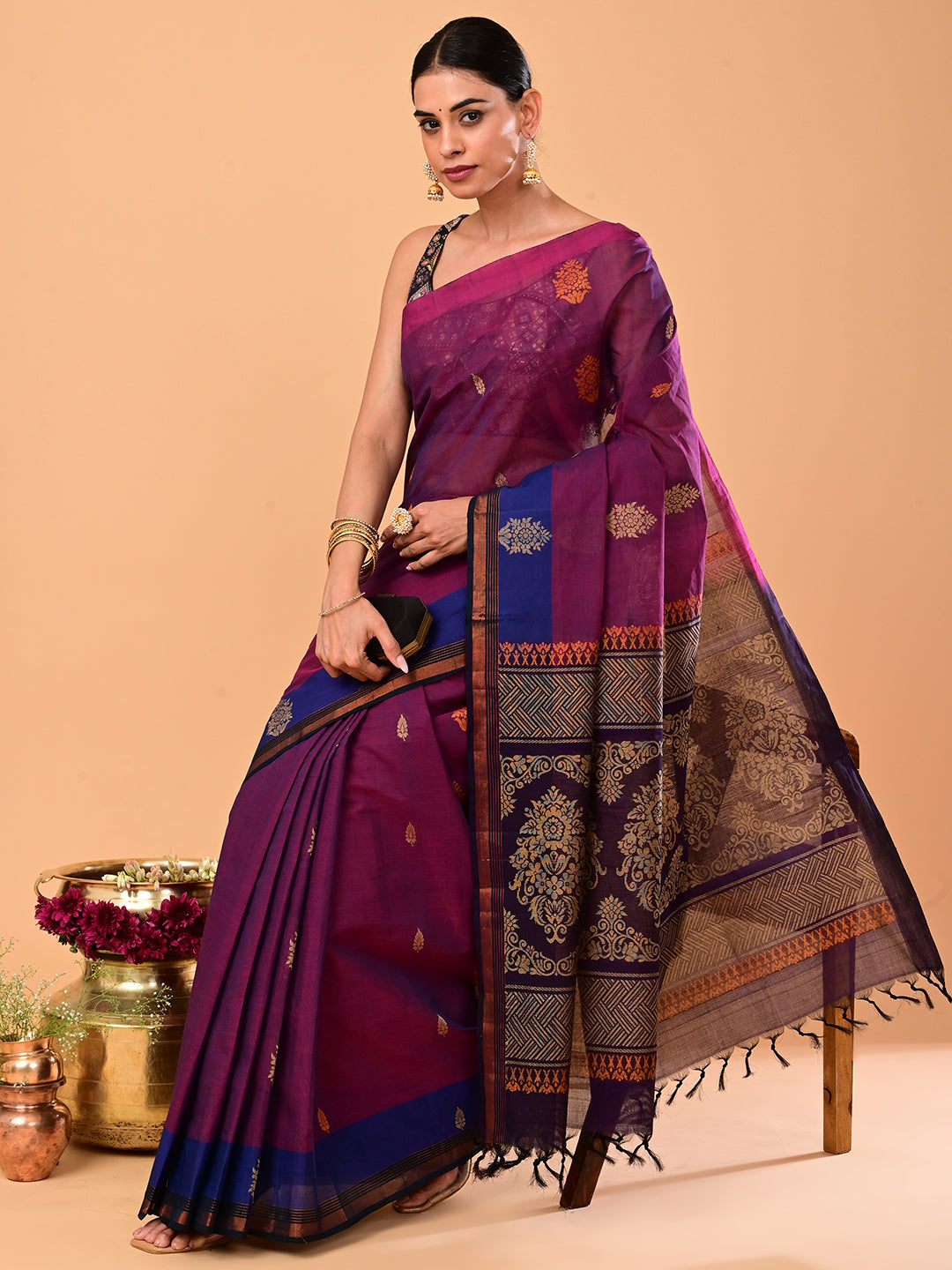 Wine Negamam Cotton Saree