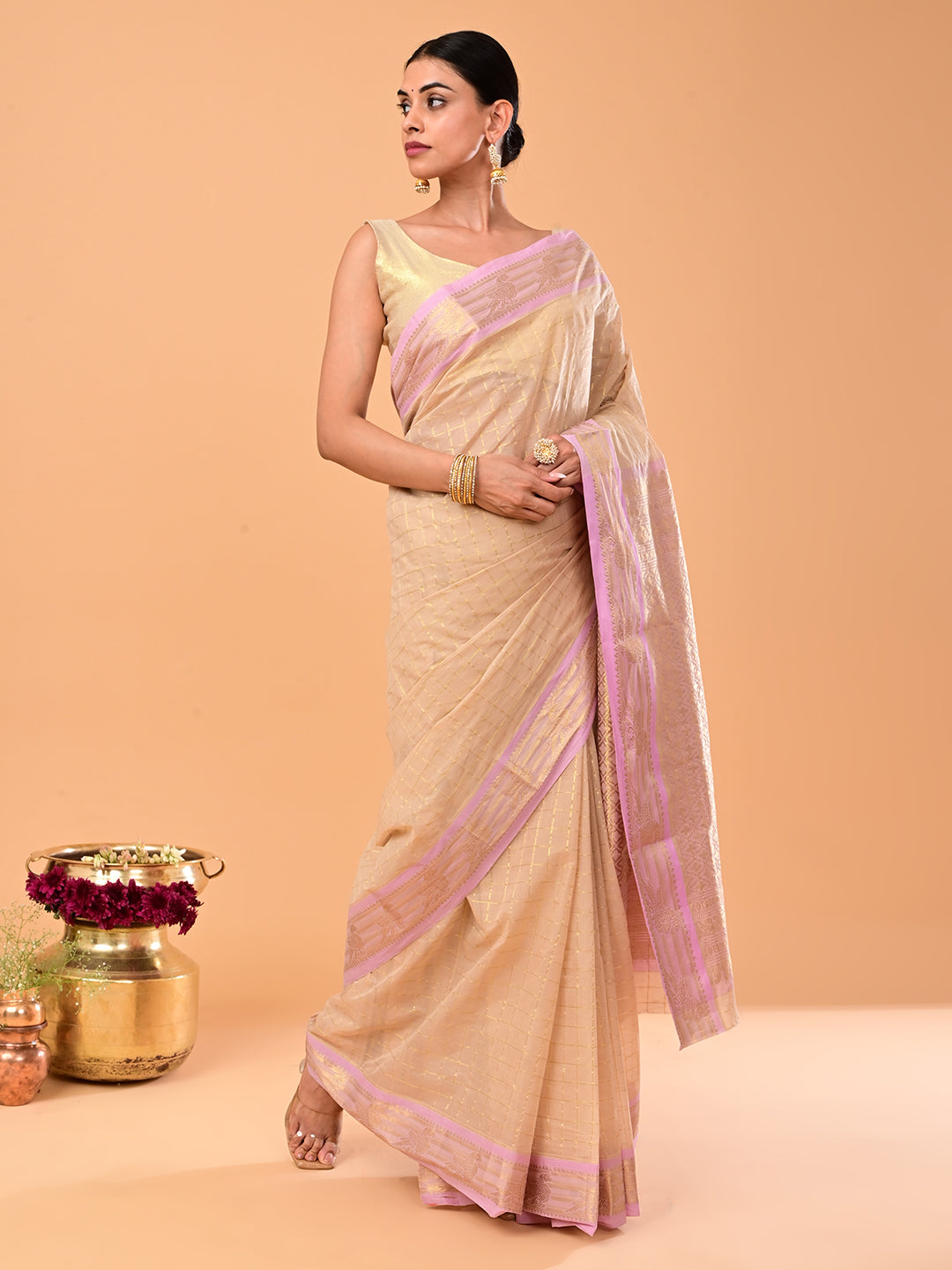 Kili Beige Venkatagiri Saree