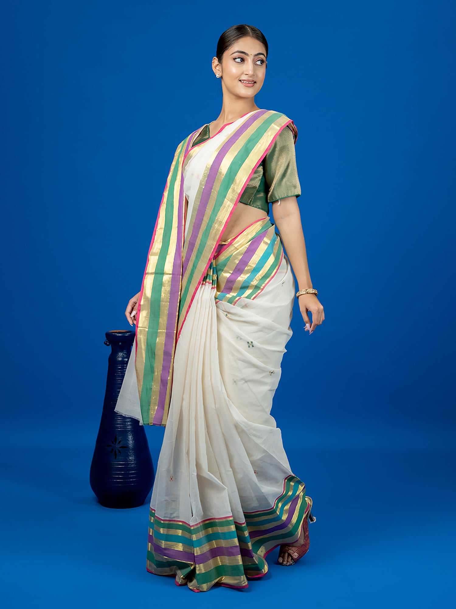Indradhanush White Venkatagiri Saree