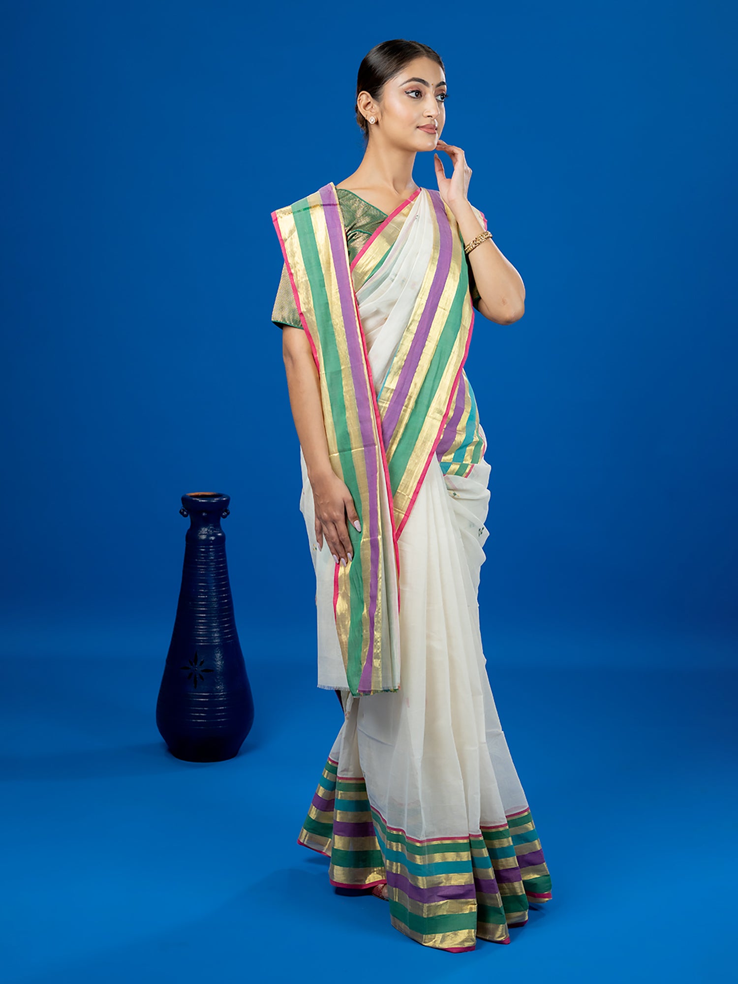 Indradhanush White Venkatagiri Saree