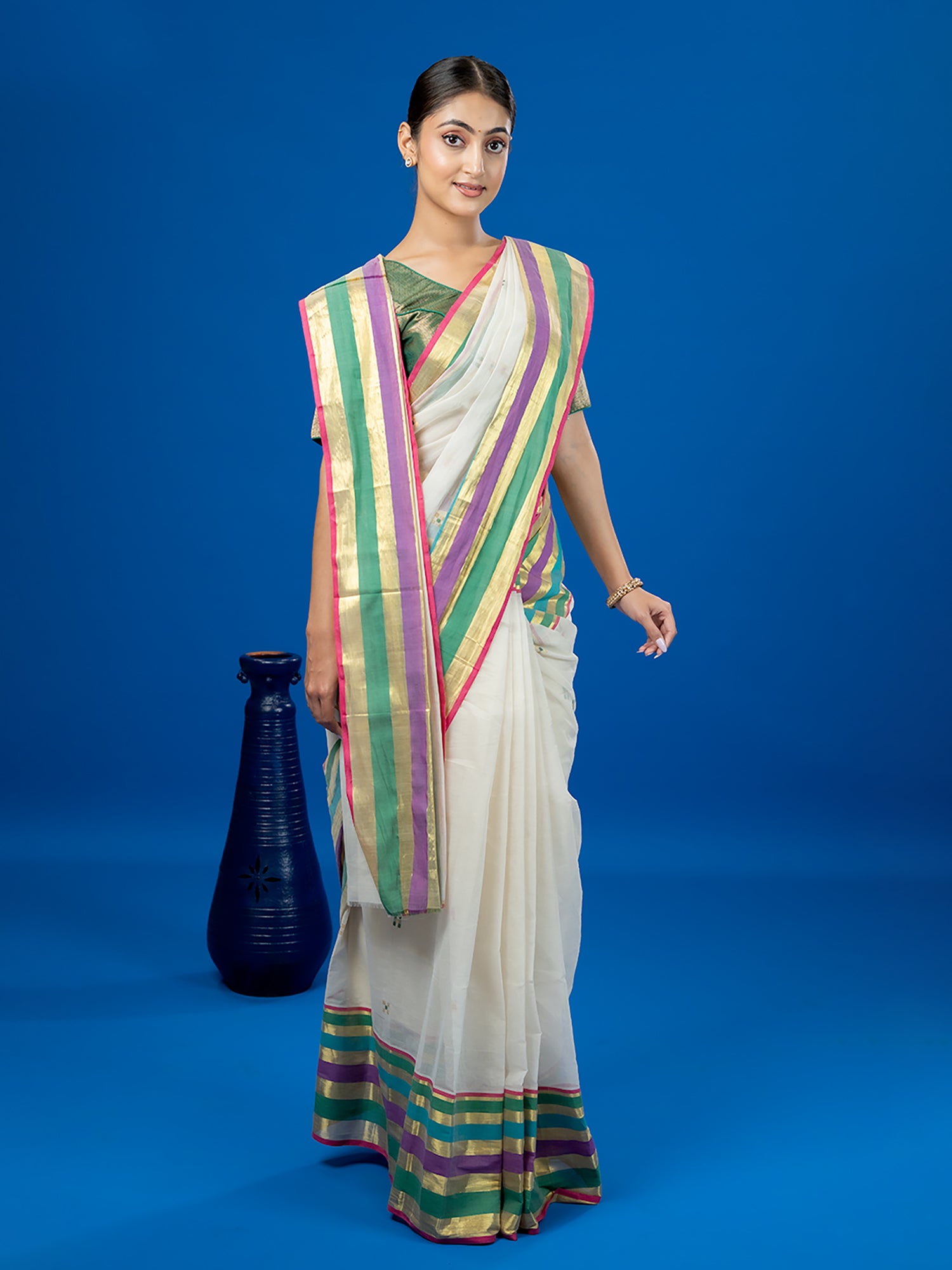 Indradhanush White Venkatagiri Saree