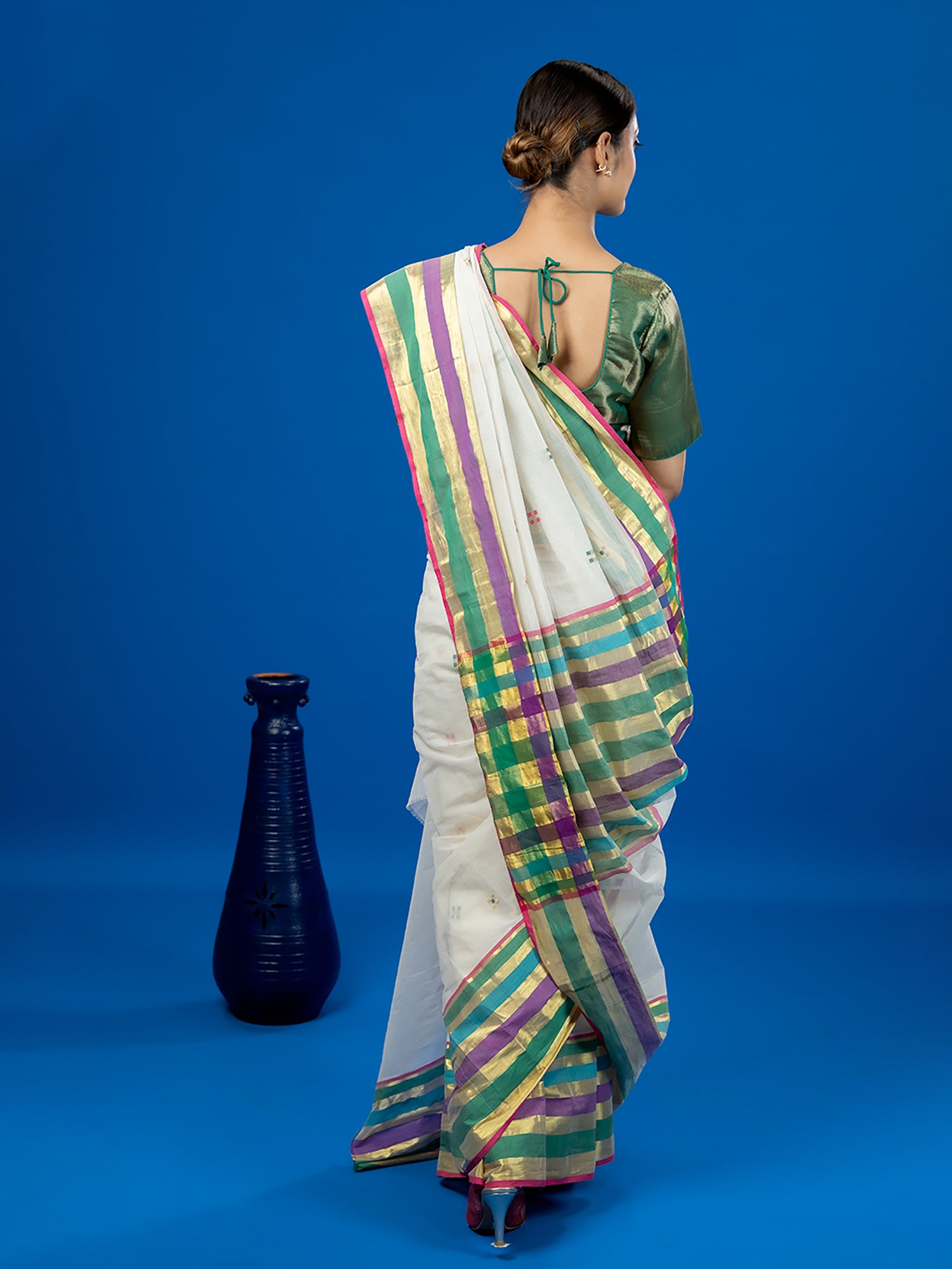 Indradhanush White Venkatagiri Saree