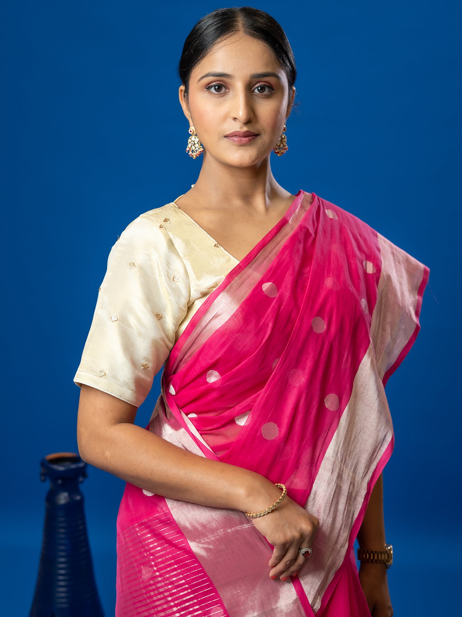Polka Fuchsia Venkatagiri Saree
