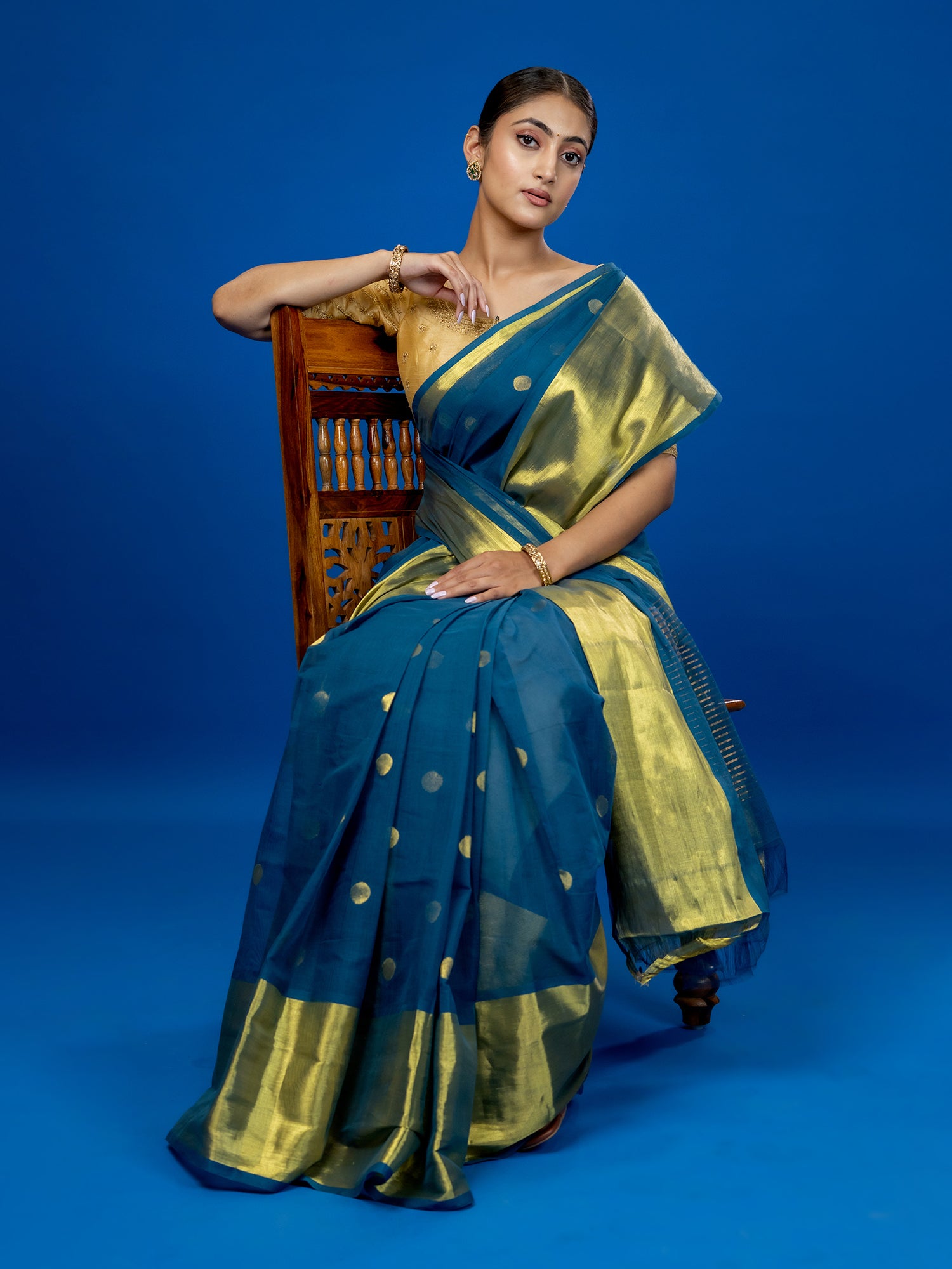 Polka Teal Venkatagiri Saree