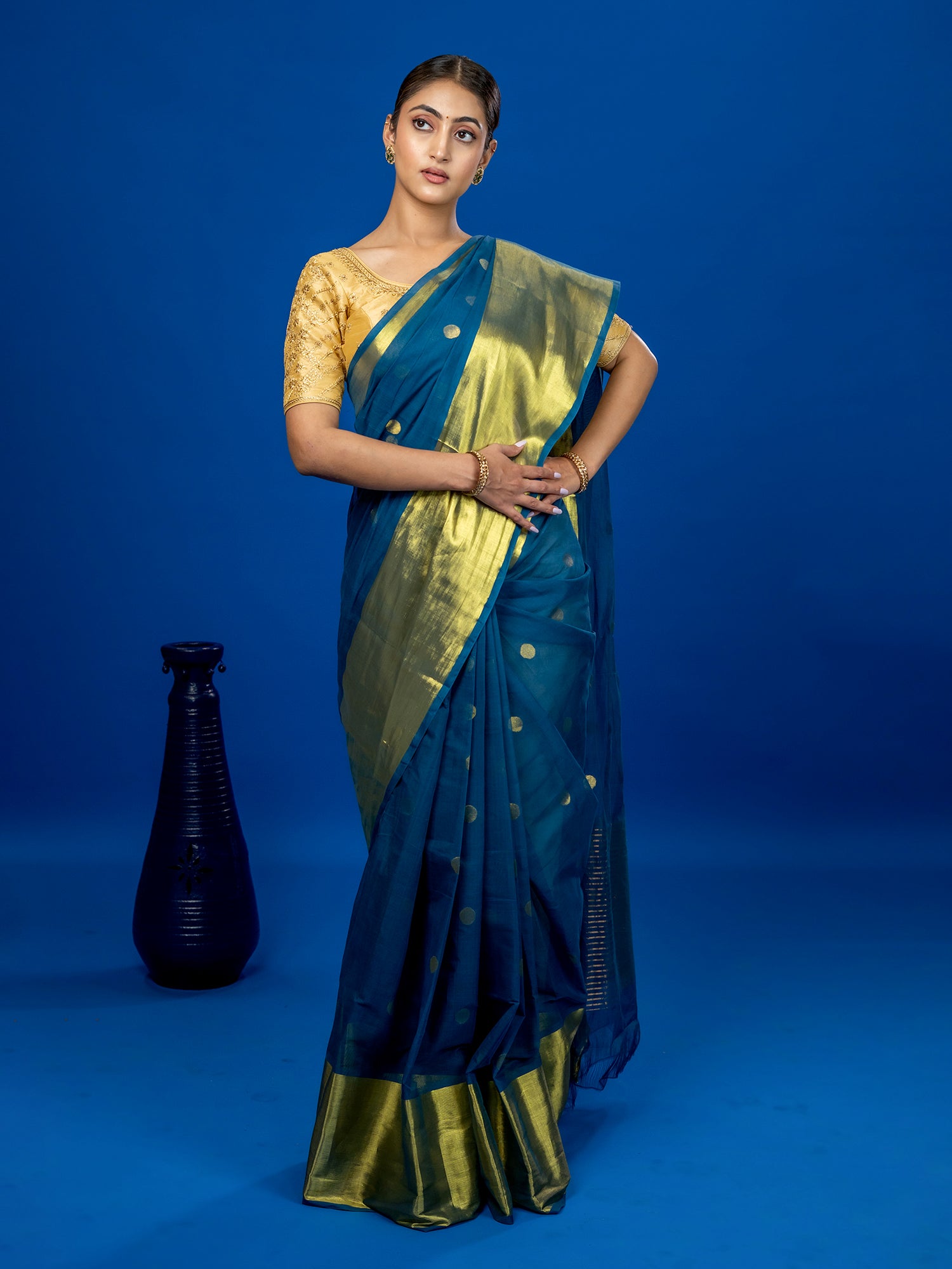 Polka Teal Venkatagiri Saree