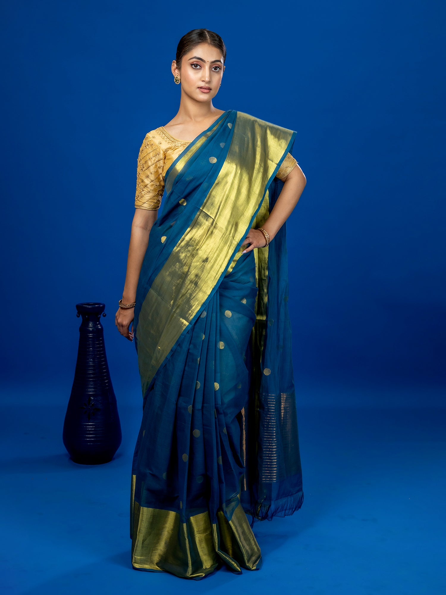 Polka Teal Venkatagiri Saree