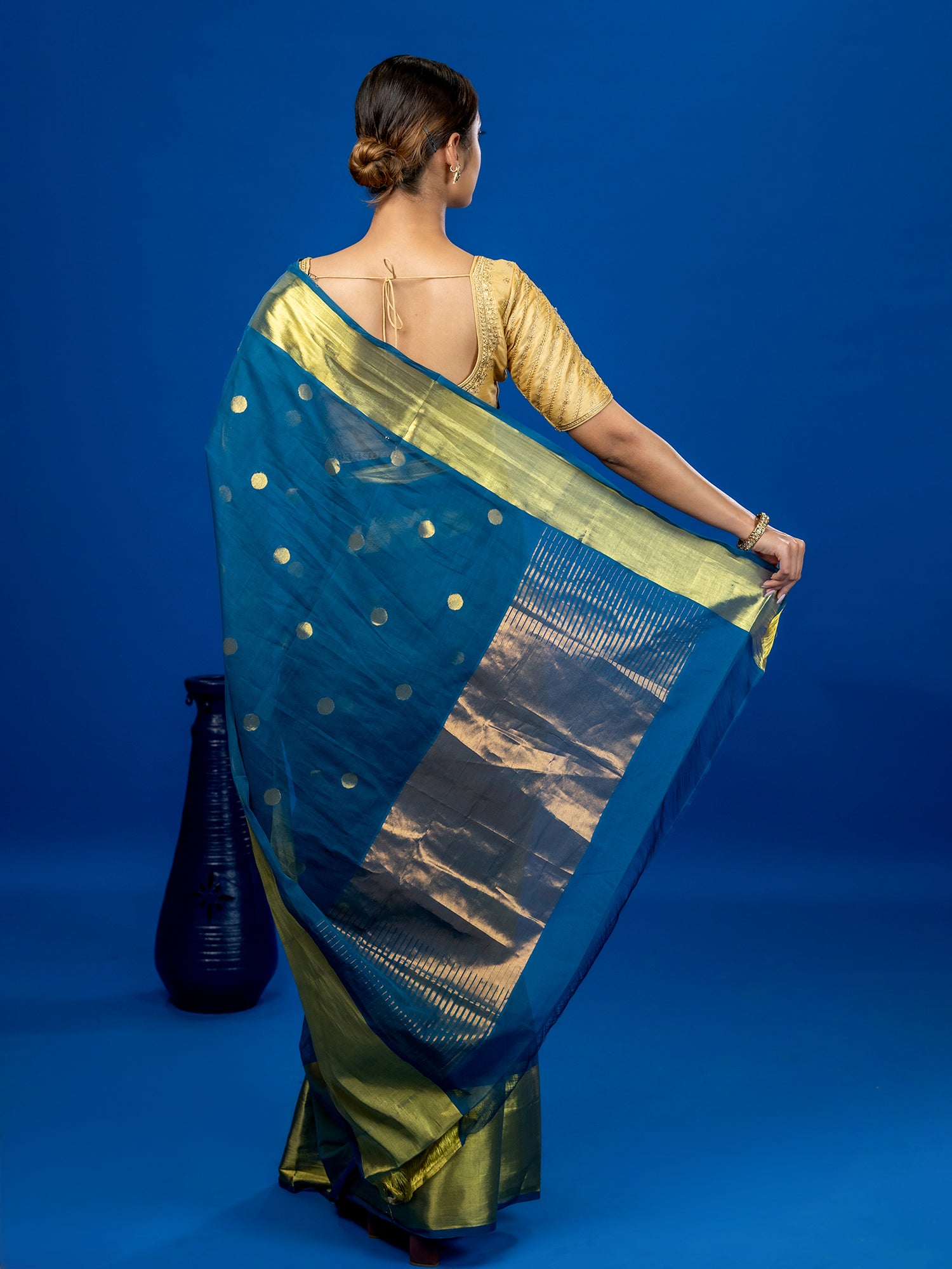 Polka Teal Venkatagiri Saree
