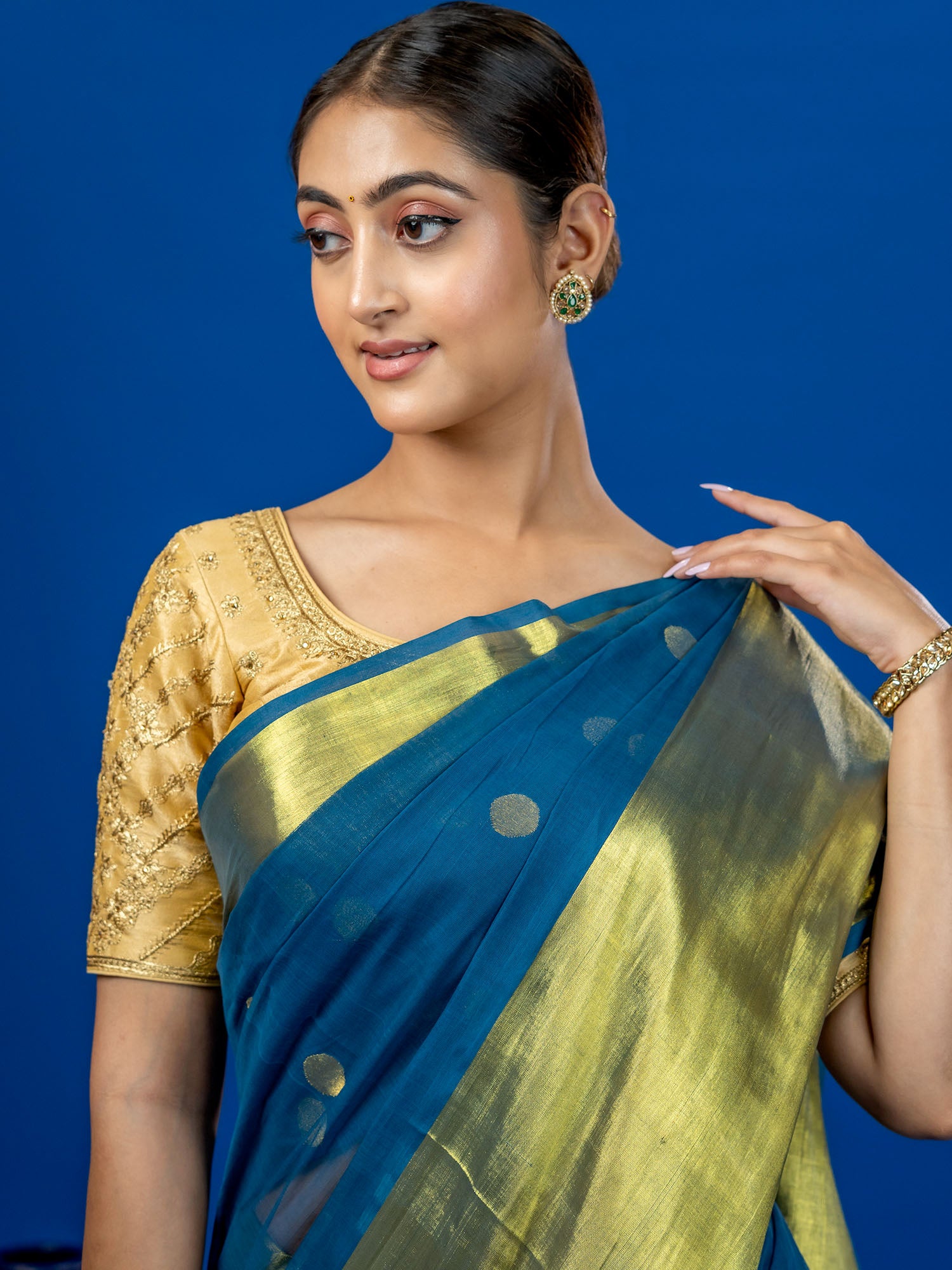 Polka Teal Venkatagiri Saree