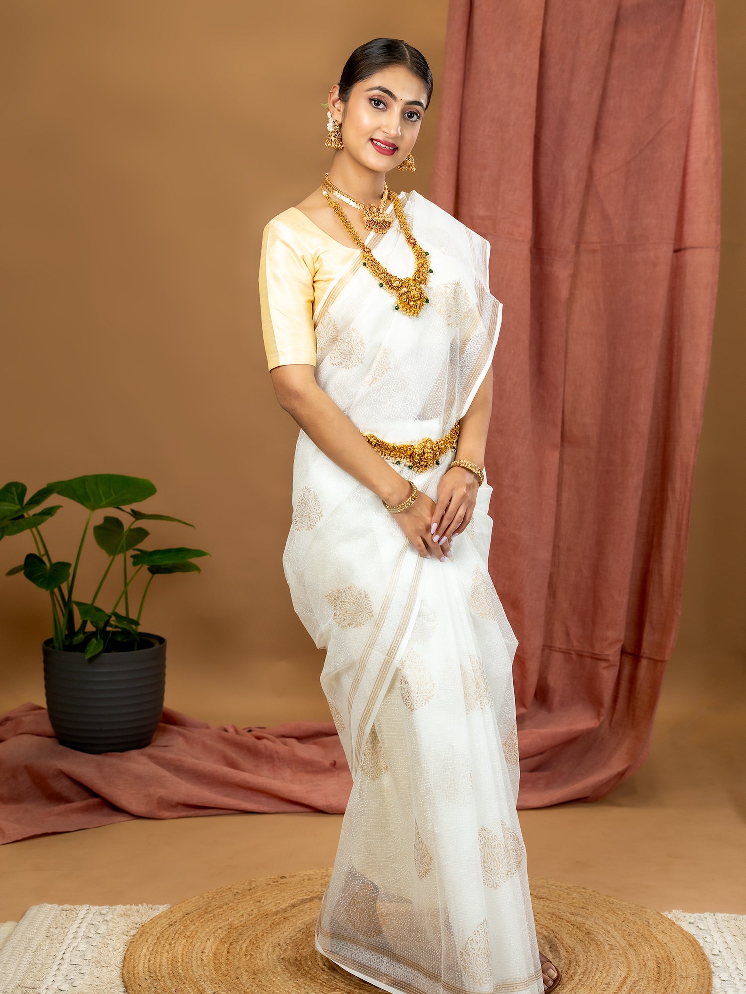 Malar Off White Hand Block Print Saree