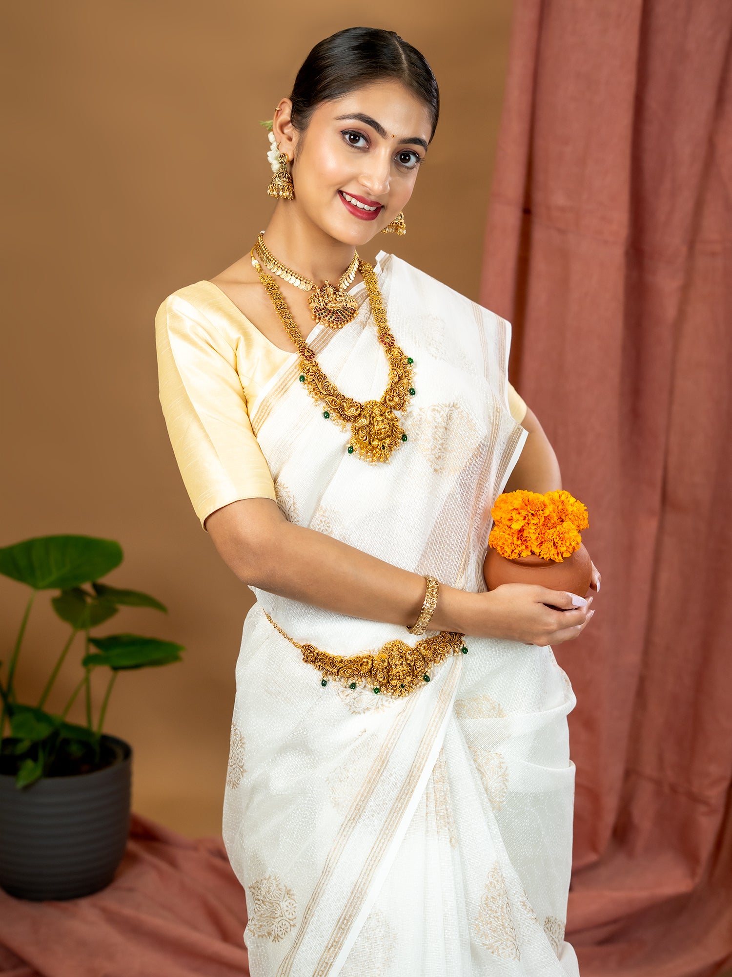 Malar Off White Hand Block Print Saree