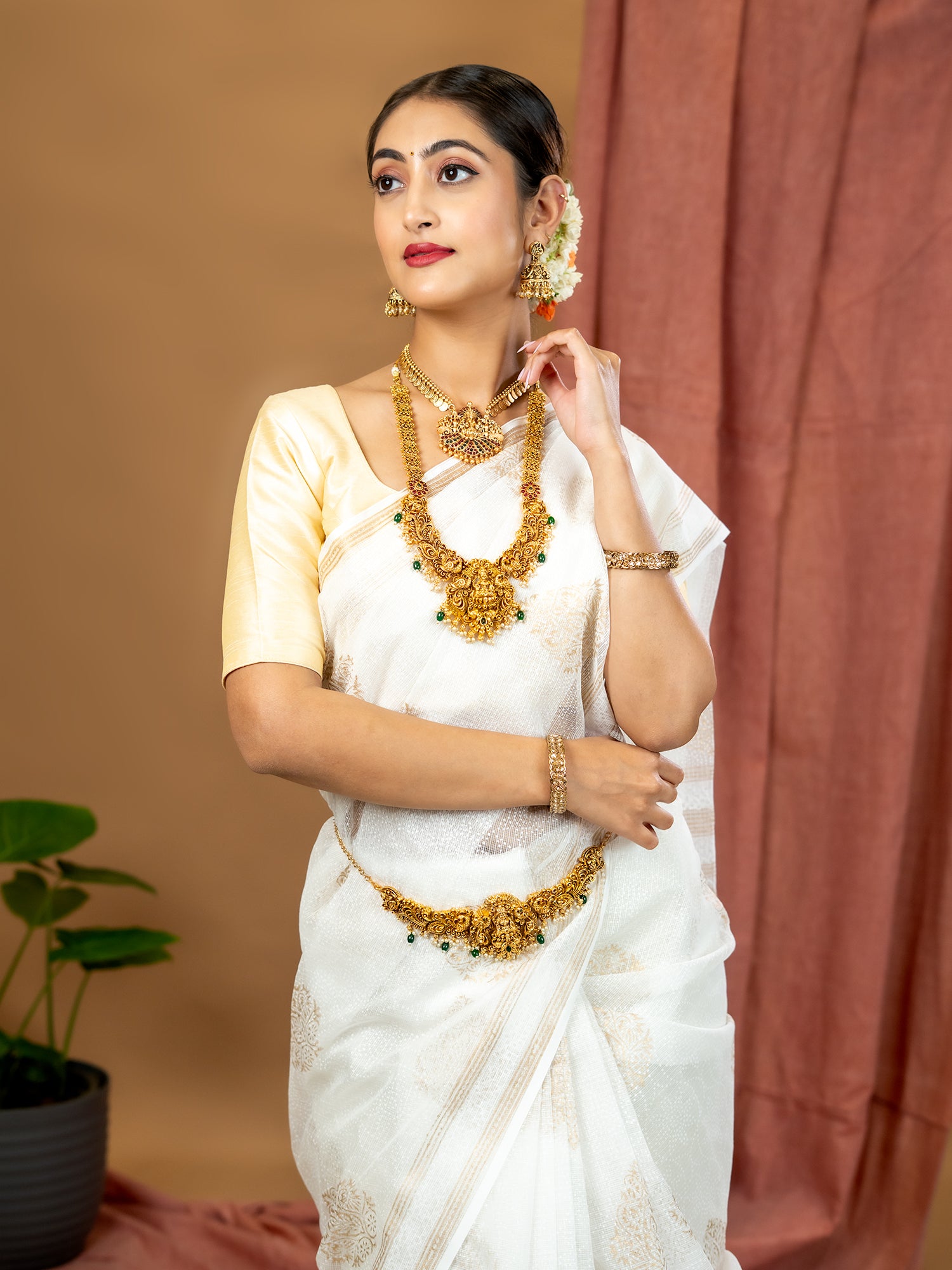 Malar Off White Hand Block Print Saree