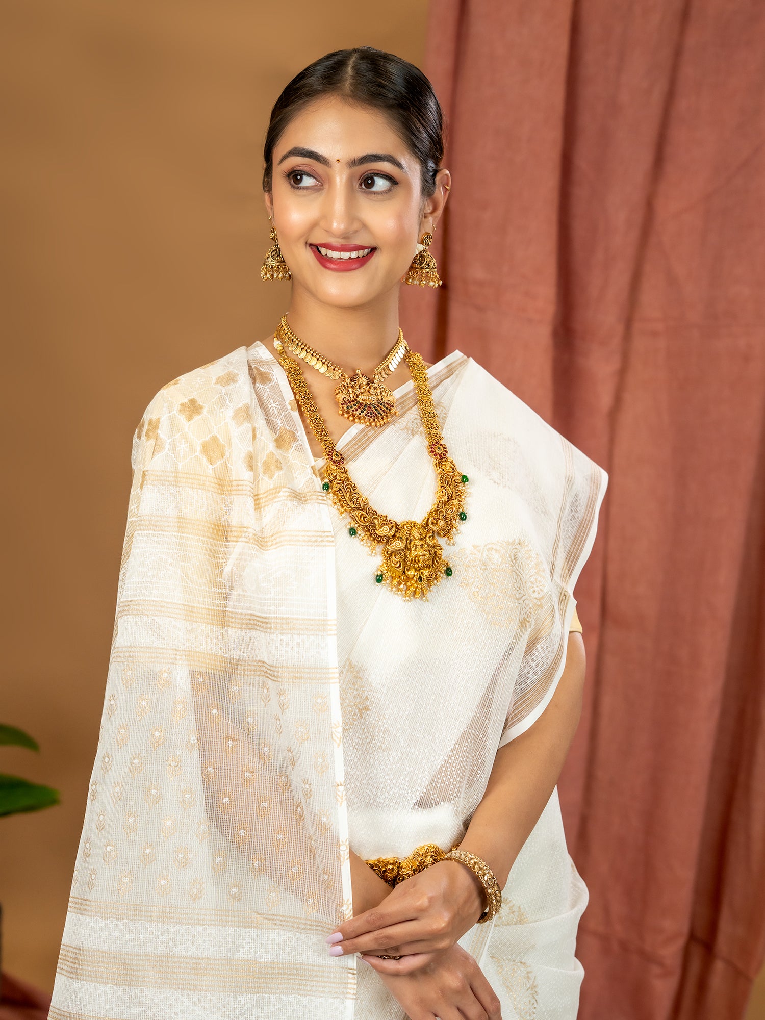 Malar Off White Hand Block Print Saree