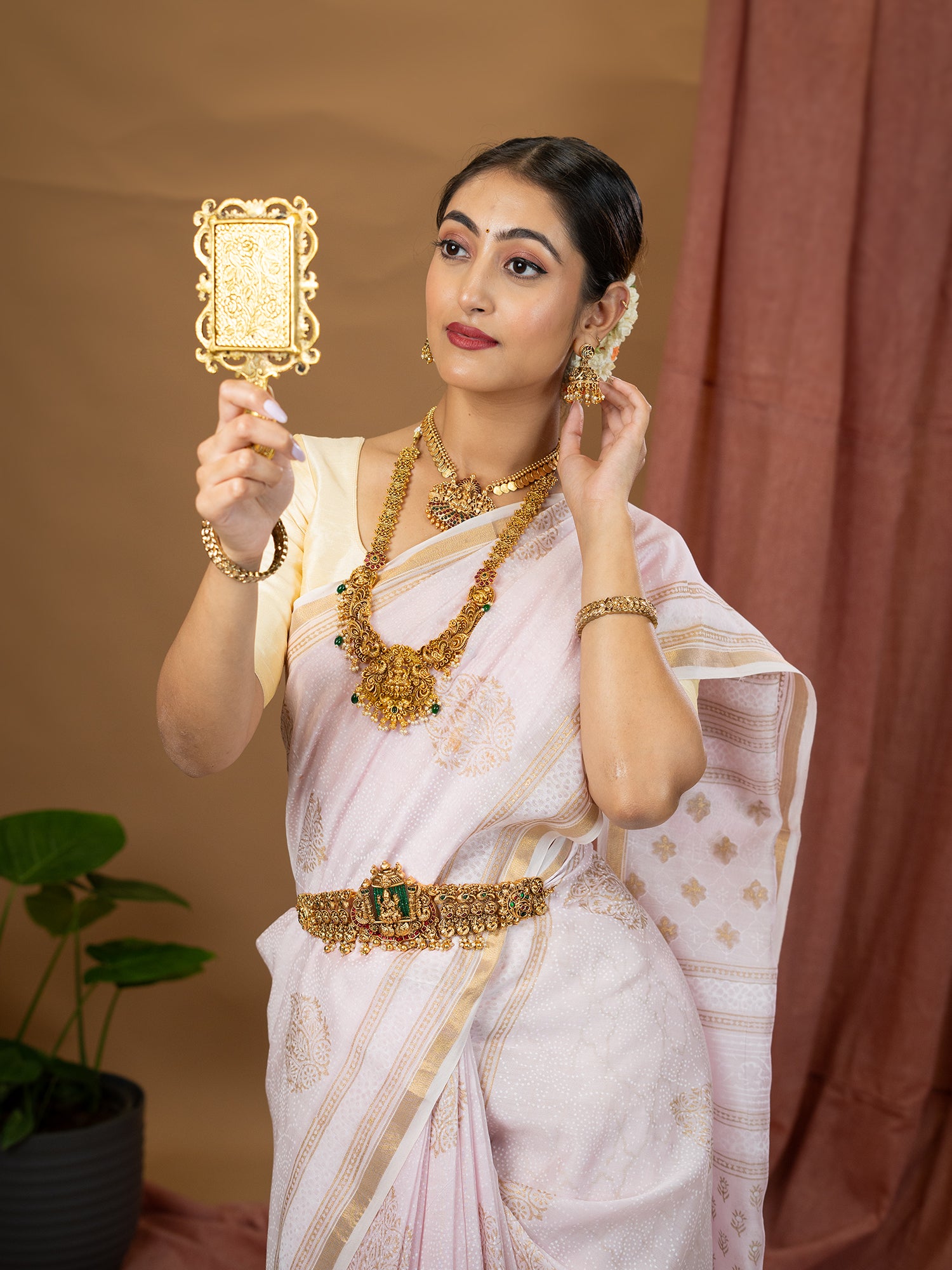 Malar Baby Pink Hand Block Print Saree