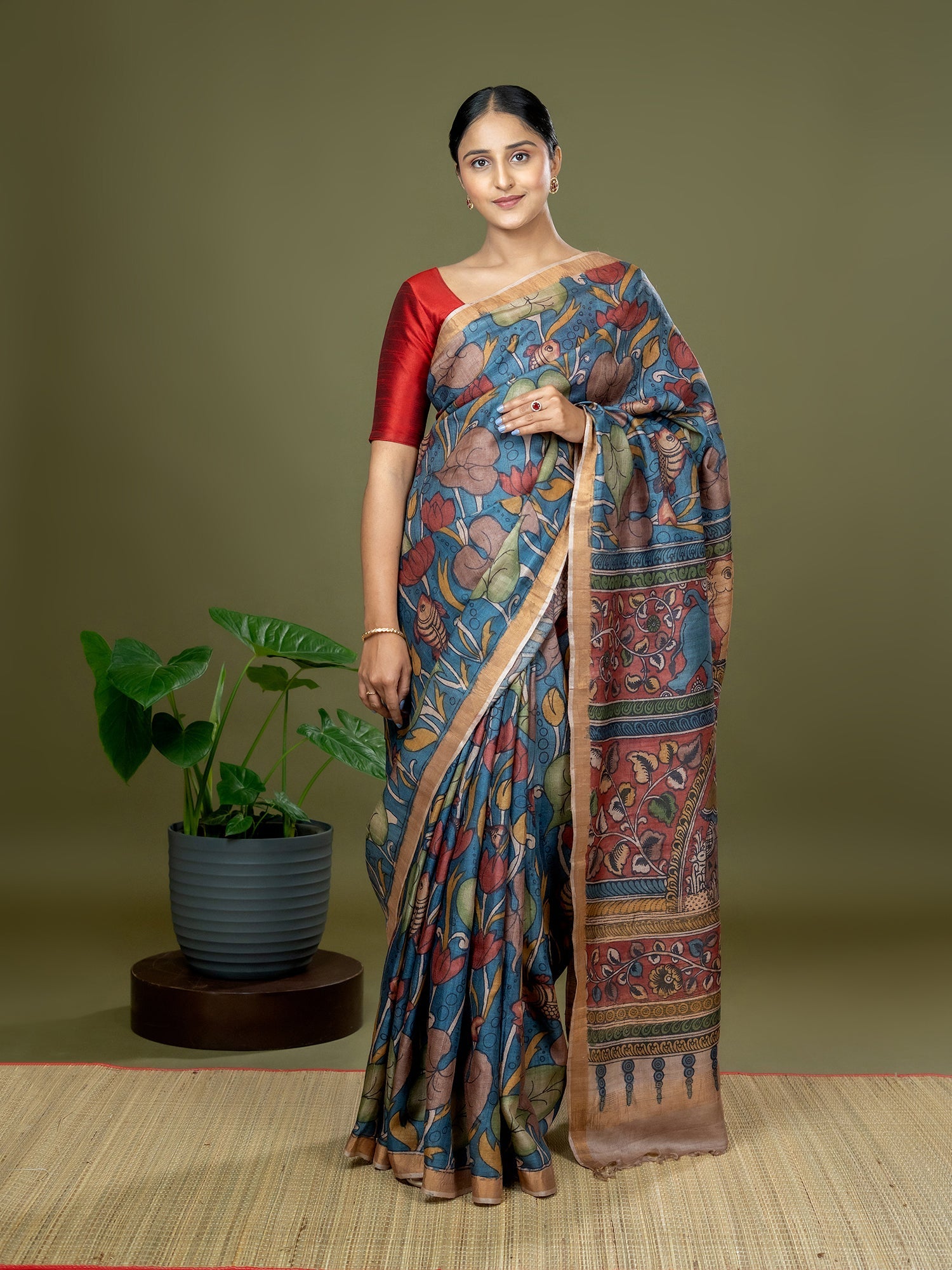 Manjari Cobalt Blue Kalamkari Saree