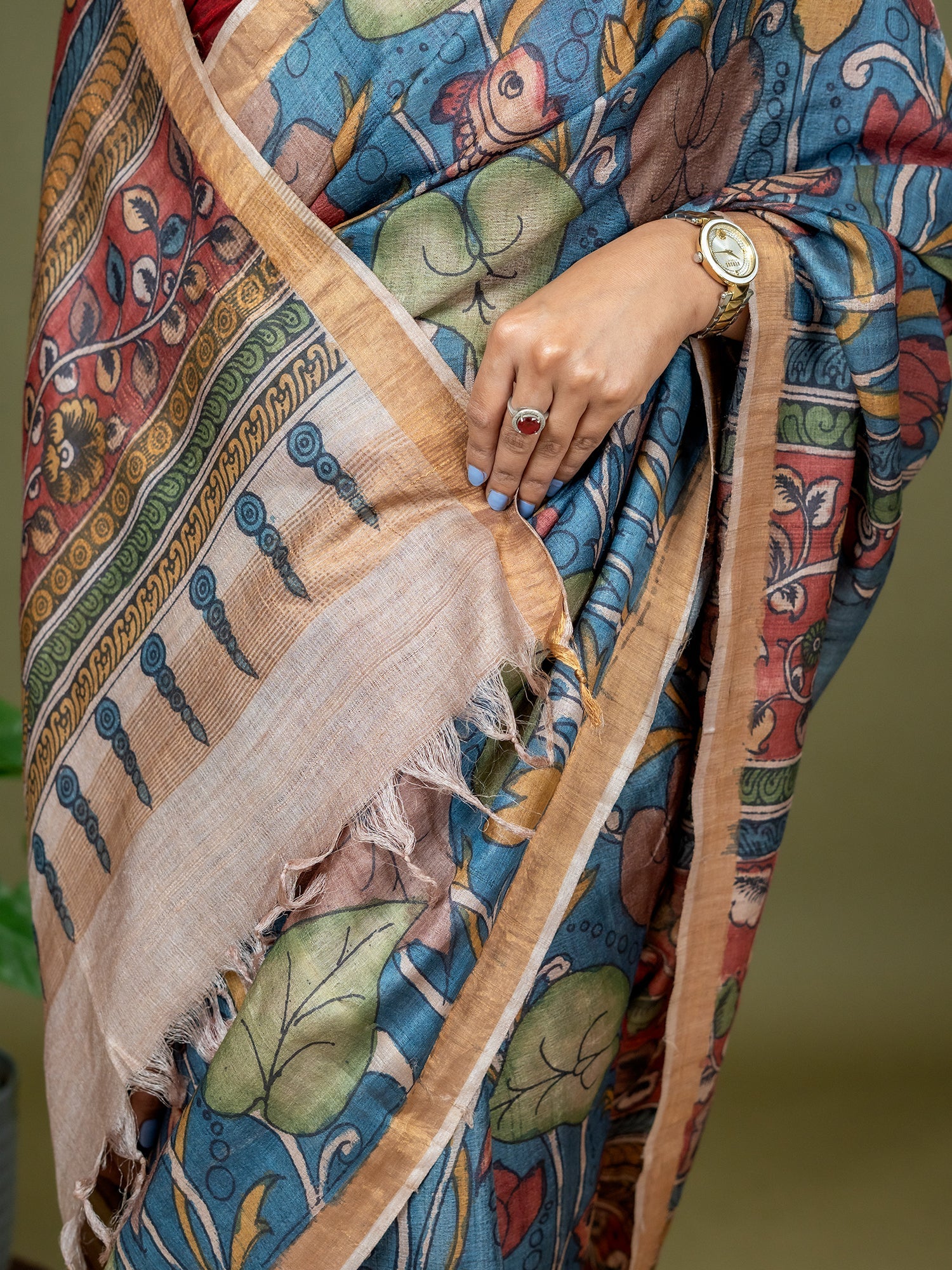 Manjari Cobalt Blue Kalamkari Saree