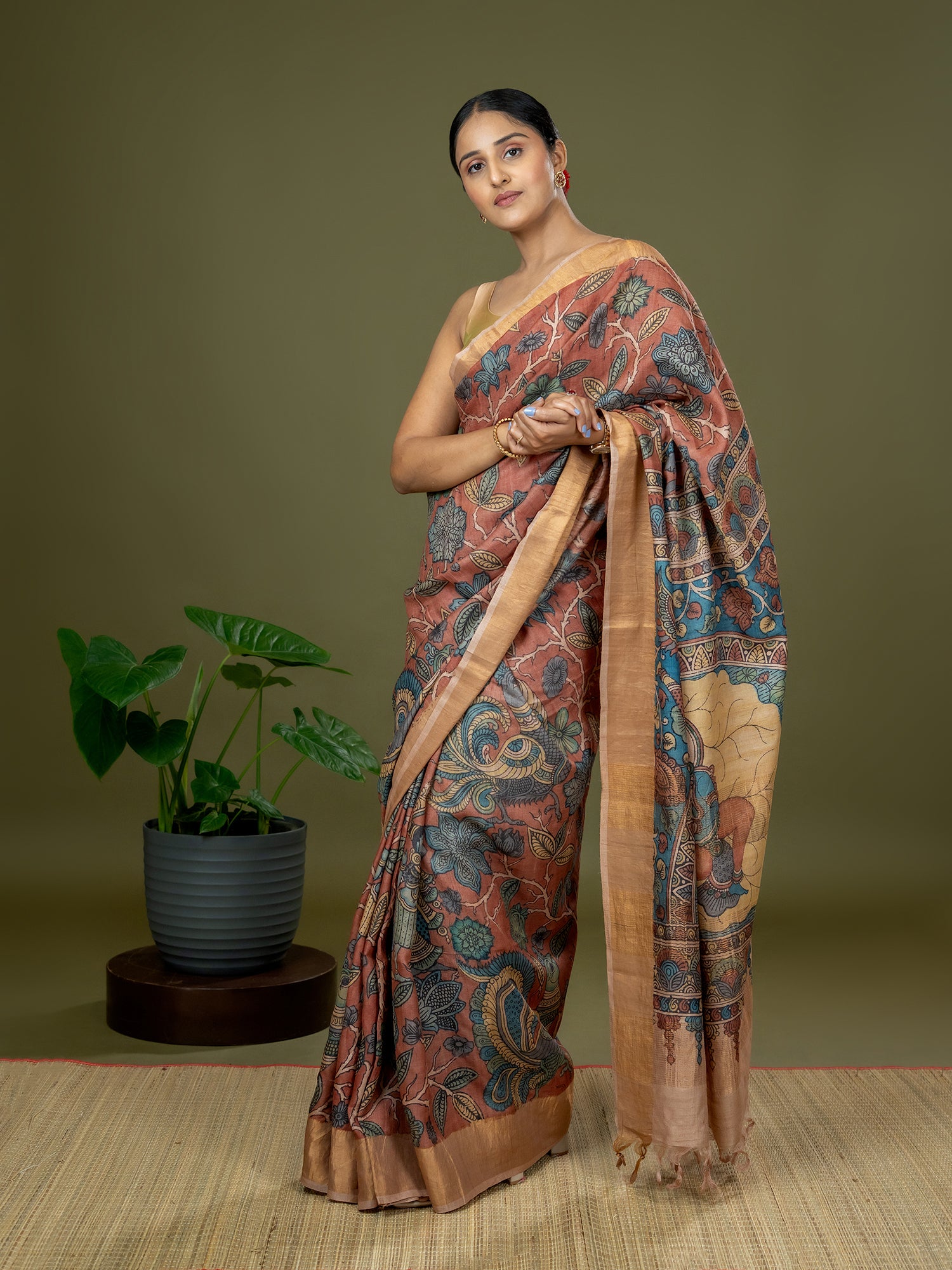 Manjari Maroon Kalamkari Saree