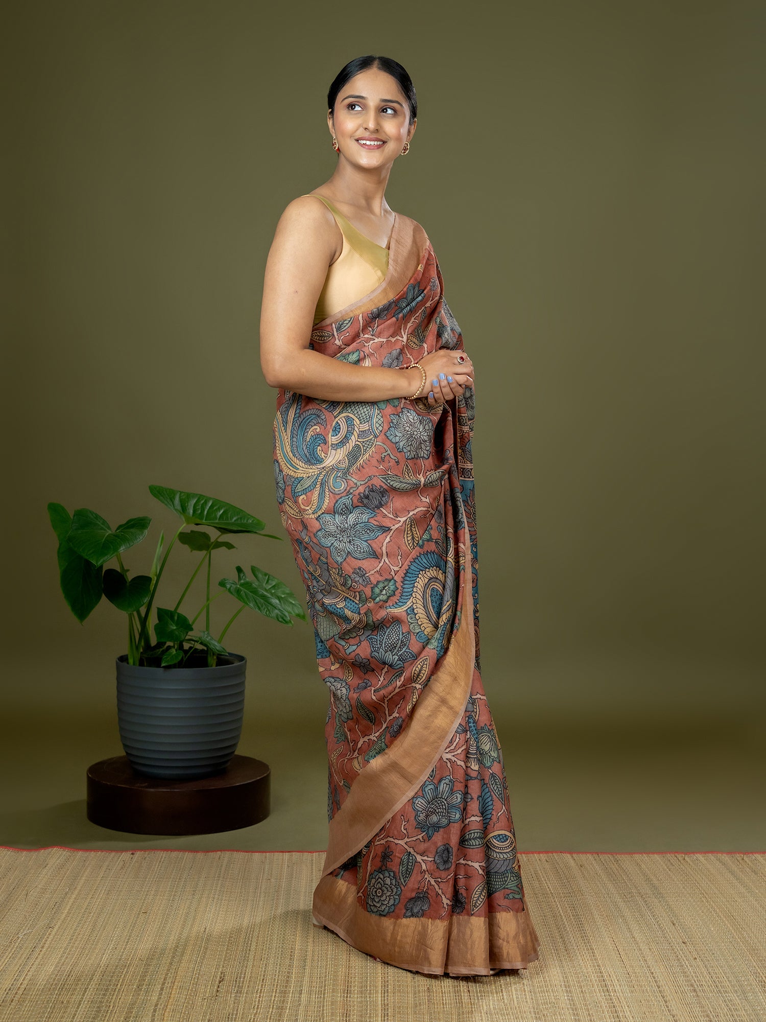 Manjari Maroon Kalamkari Saree