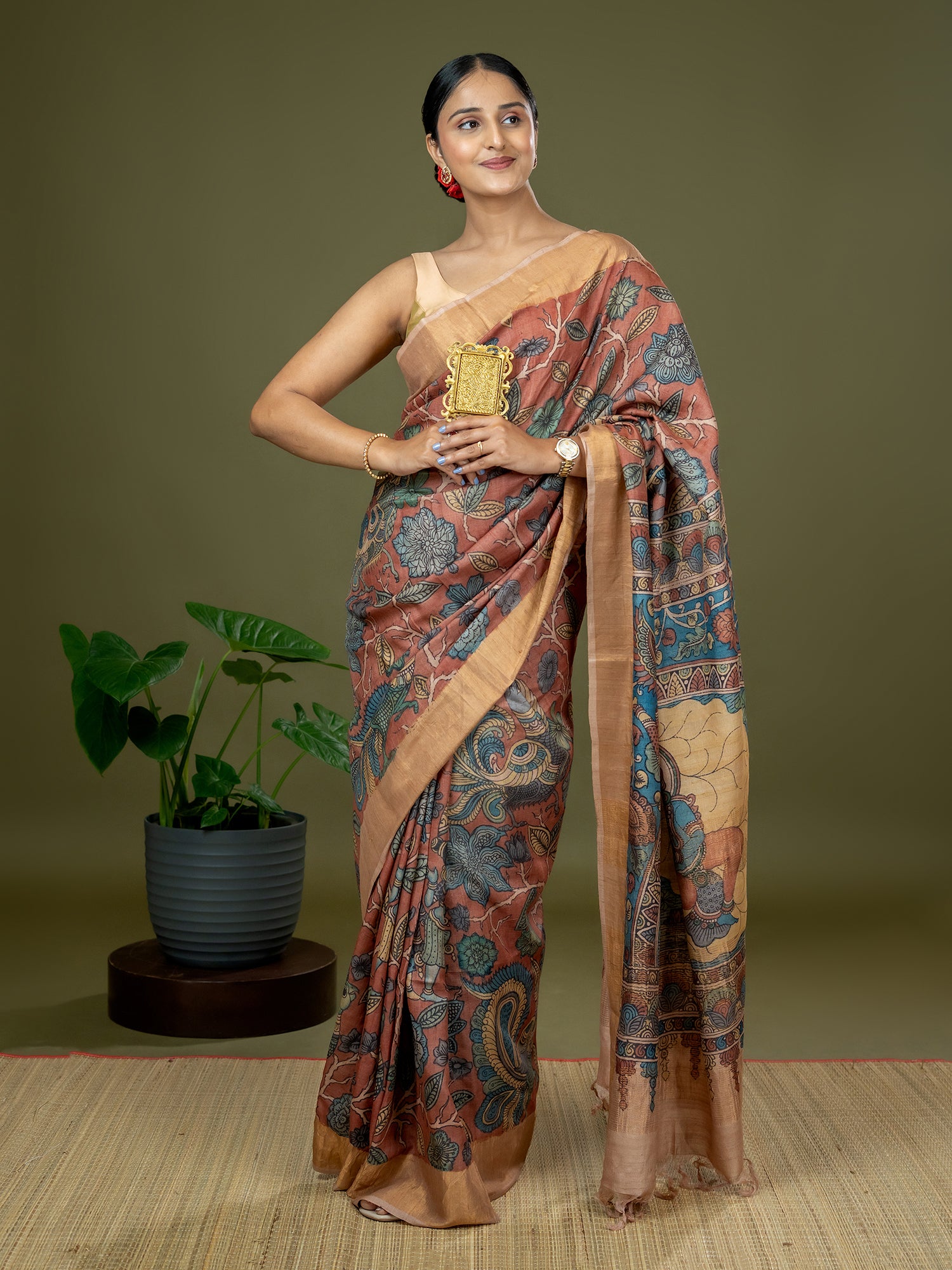 Manjari Maroon Kalamkari Saree
