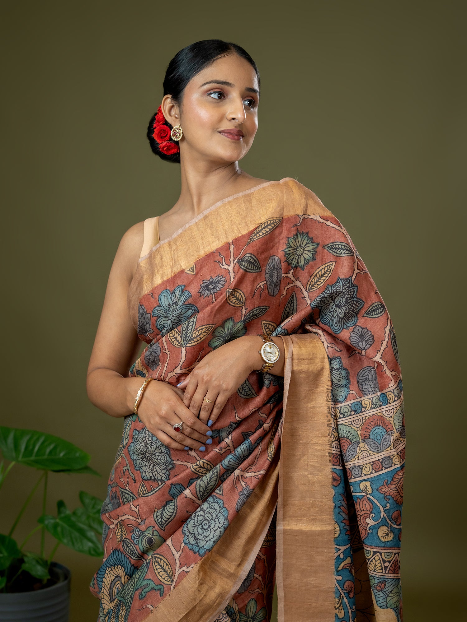 Manjari Maroon Kalamkari Saree