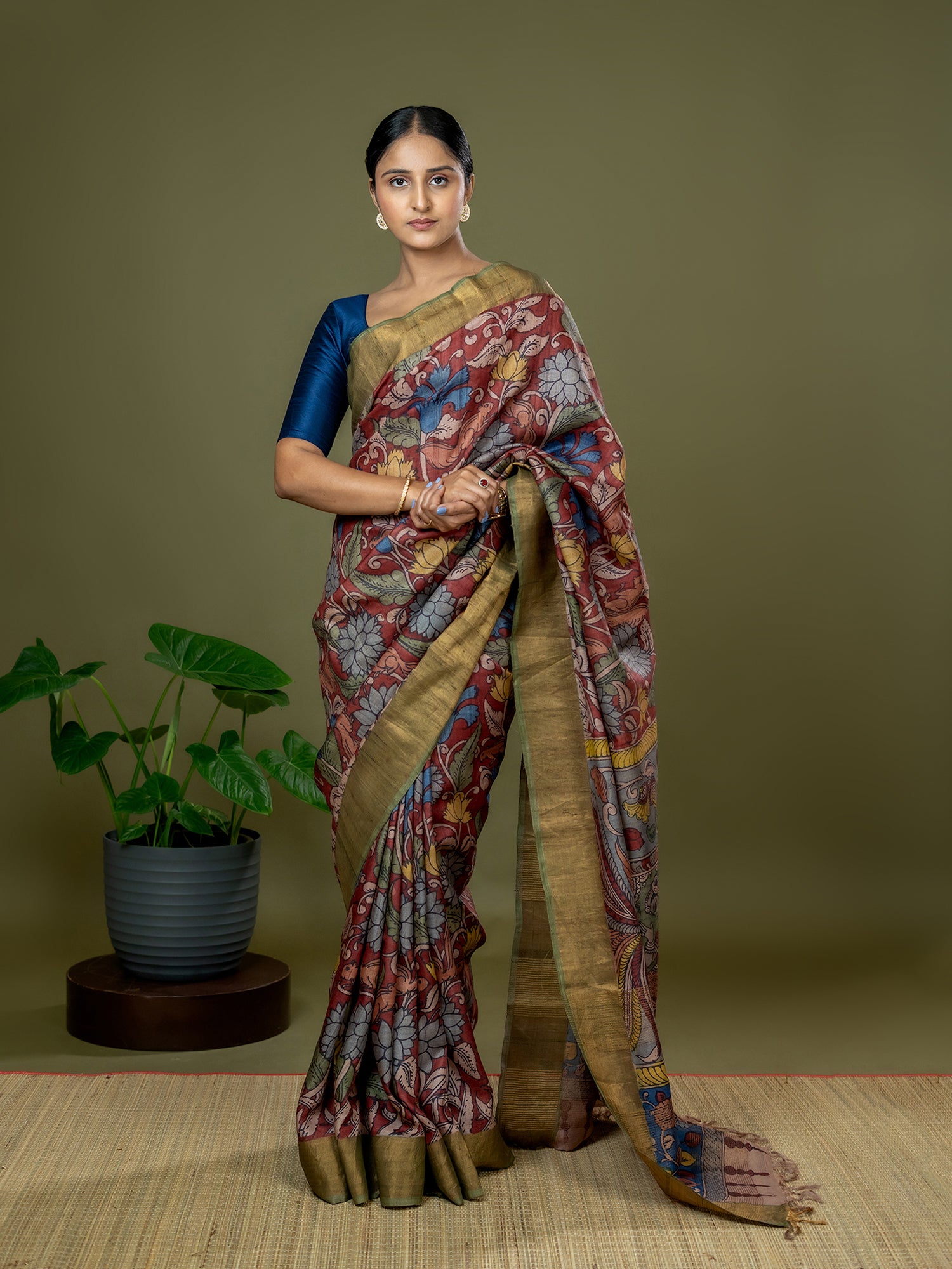 Manjari Tomato Red Kalamkari Saree